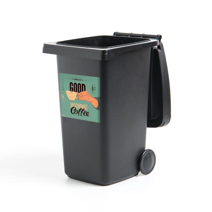 MuchoWow Wandsticker Kaffee - Zitate - Retro - Guten Morgen! Kaffee - Zitate (1 St) Mülleimer-aufkleber Mülltonne Sticker Container Abfalbehälter