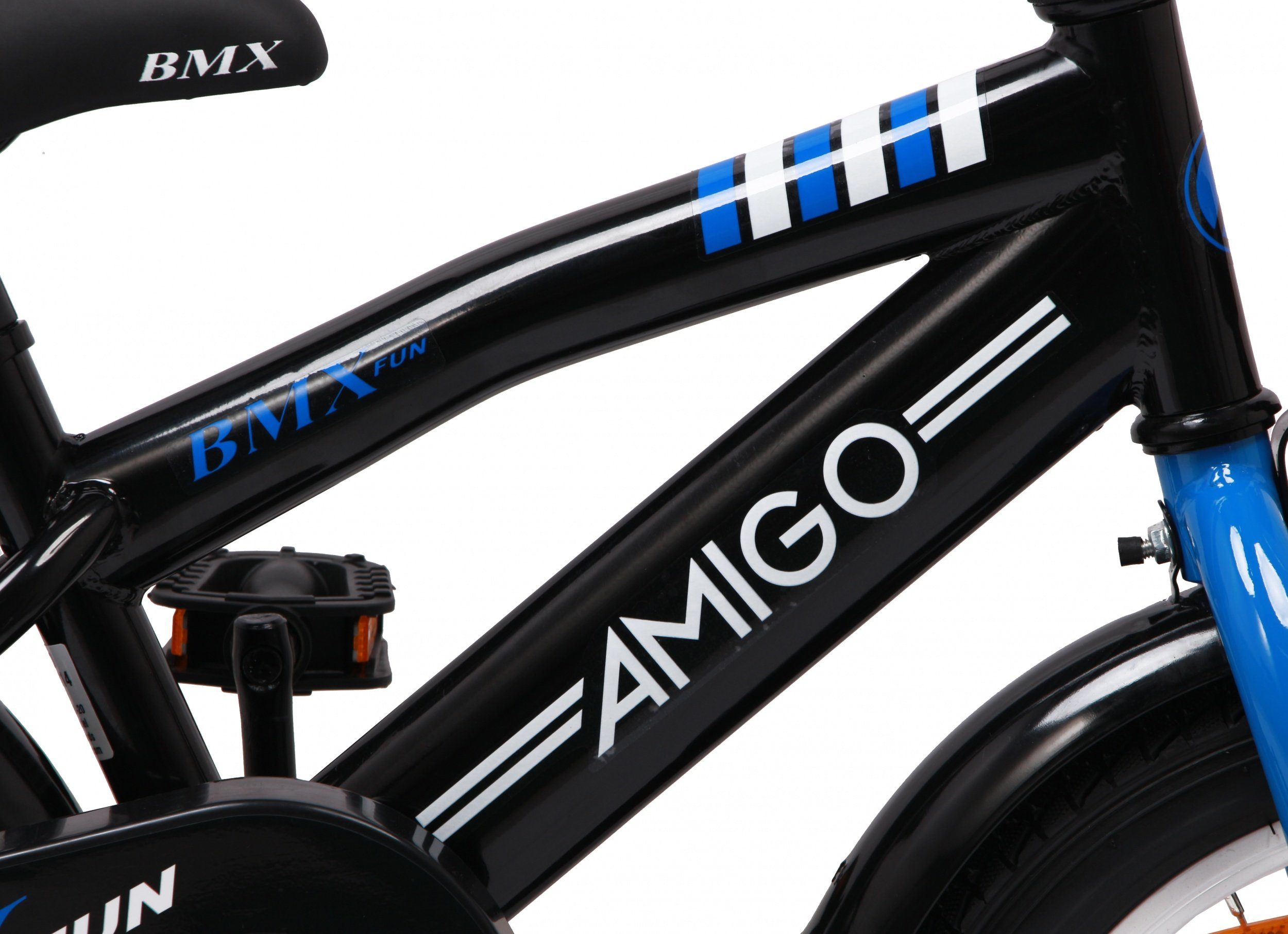AMIGO Kinderfahrrad BMX 14 Mattschwarz Rücktrittbremse Blau/Schwarz Zoll Jungen Fahrrad Blau 