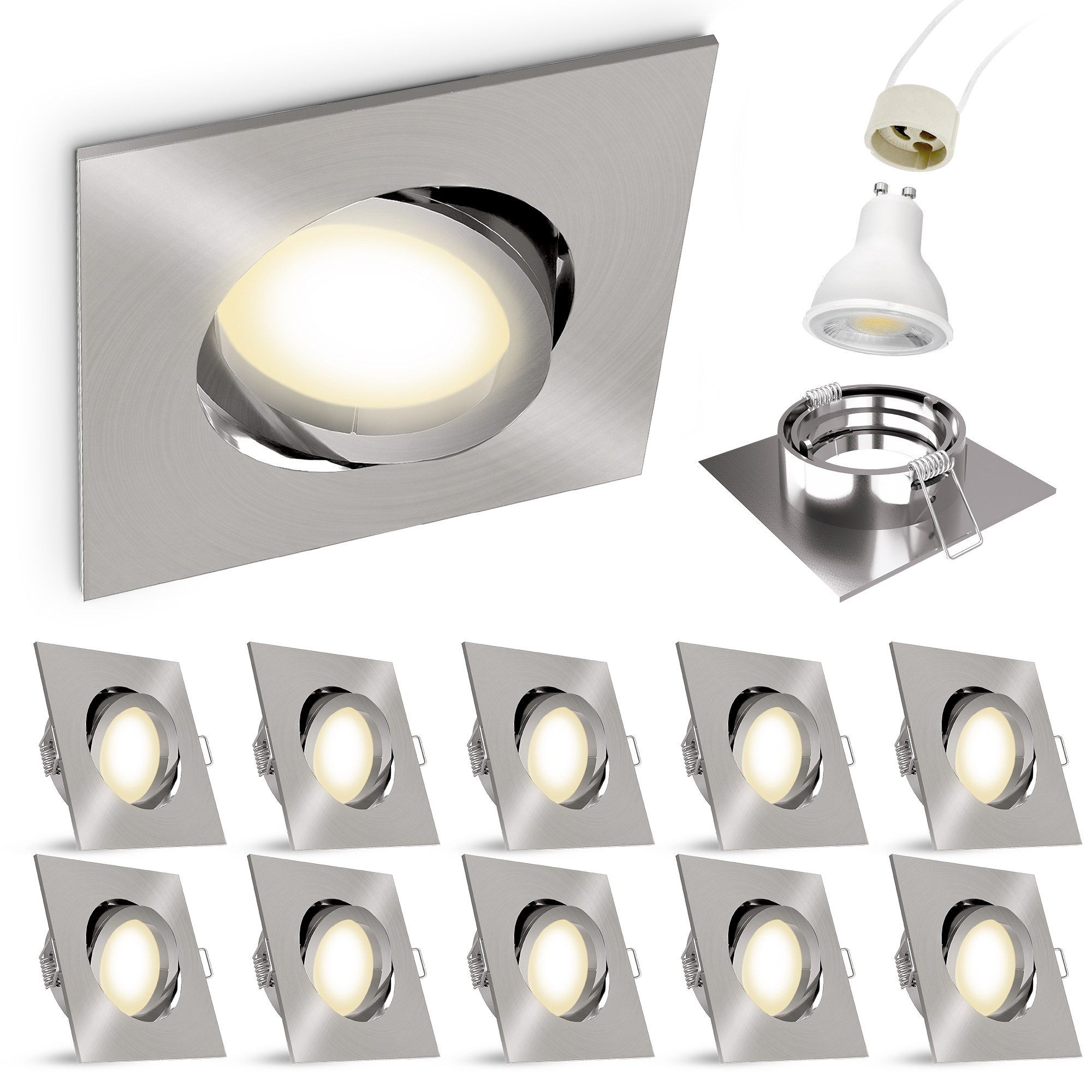 linovum LED Einbaustrahler 10x LED Einbaustrahler neutralweiß GU10 3W schwenkbar Deckenlampe, Neutralweiß