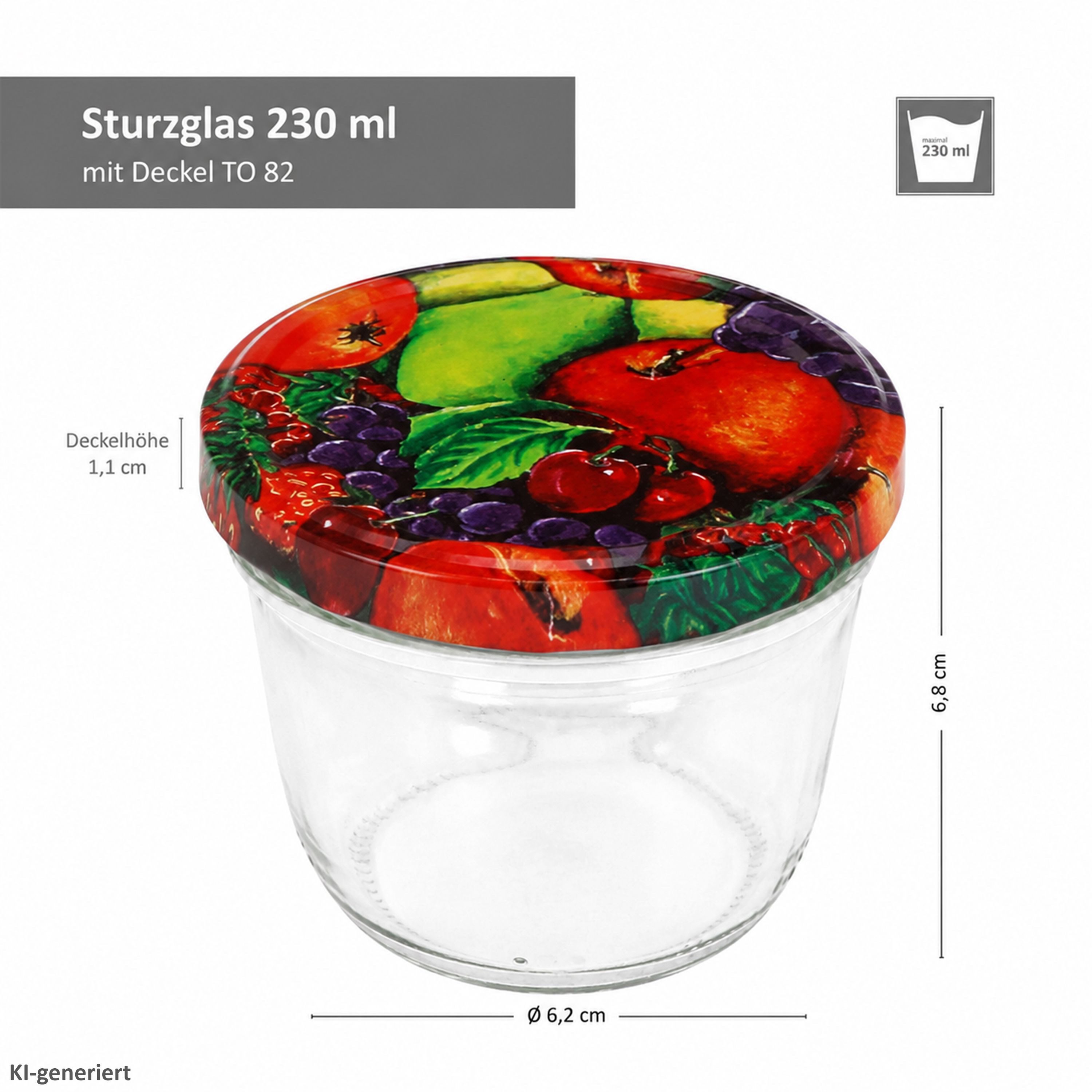 MamboCat Einmachglas 100er Set Sturzglas 230 ml Einmachglas To 82 Obst Dekor Deckel, Glas – Bild 5 von 5