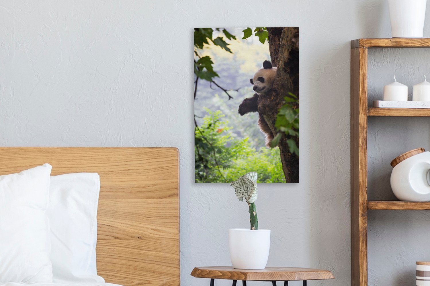 Gemälde, Wald, 20x30 - Leinwandbild St), Panda Leinwandbild - OneMillionCanvasses® cm Baum bespannt fertig (1 Zackenaufhänger, inkl.