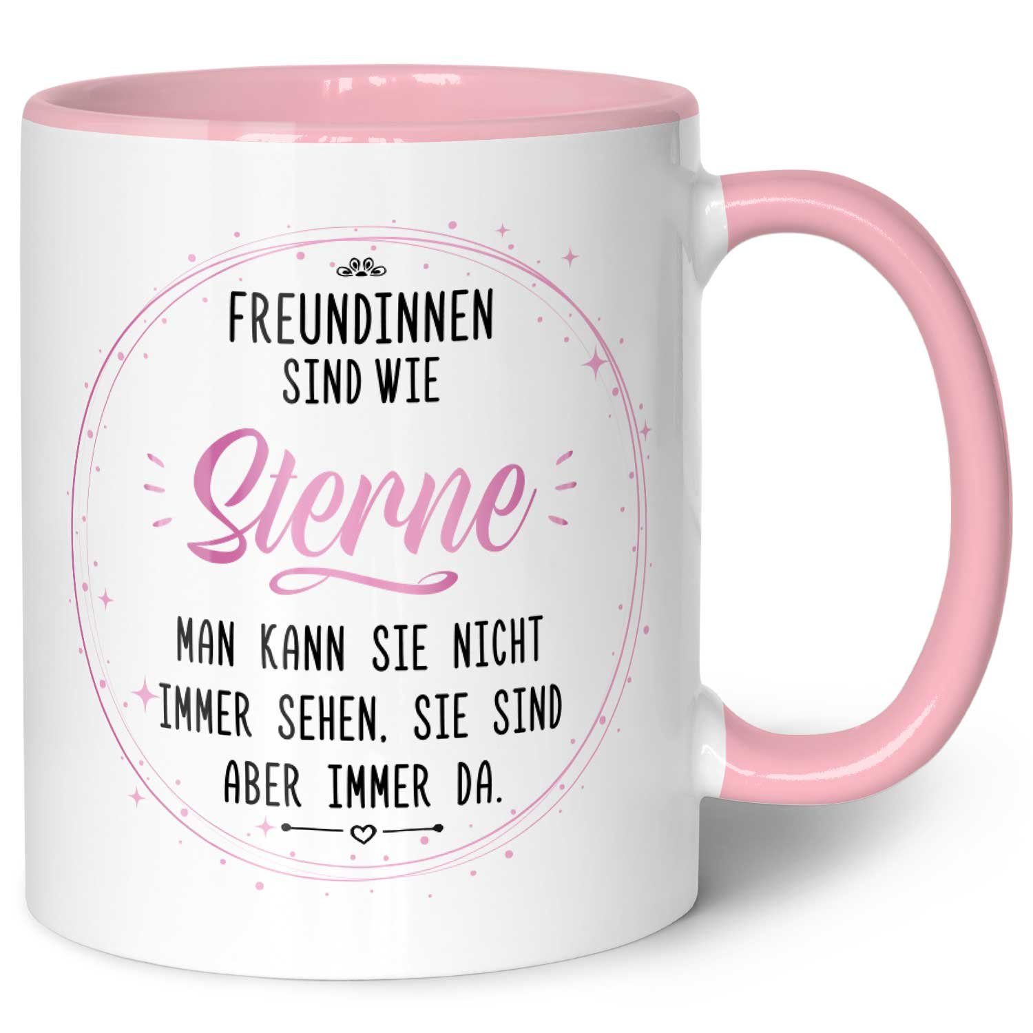 GRAVURZEILE Tasse bedruckt mit Spruch - Freundinnen sind wie Sterne - Geschenk für Sie, Farbe: Rosa