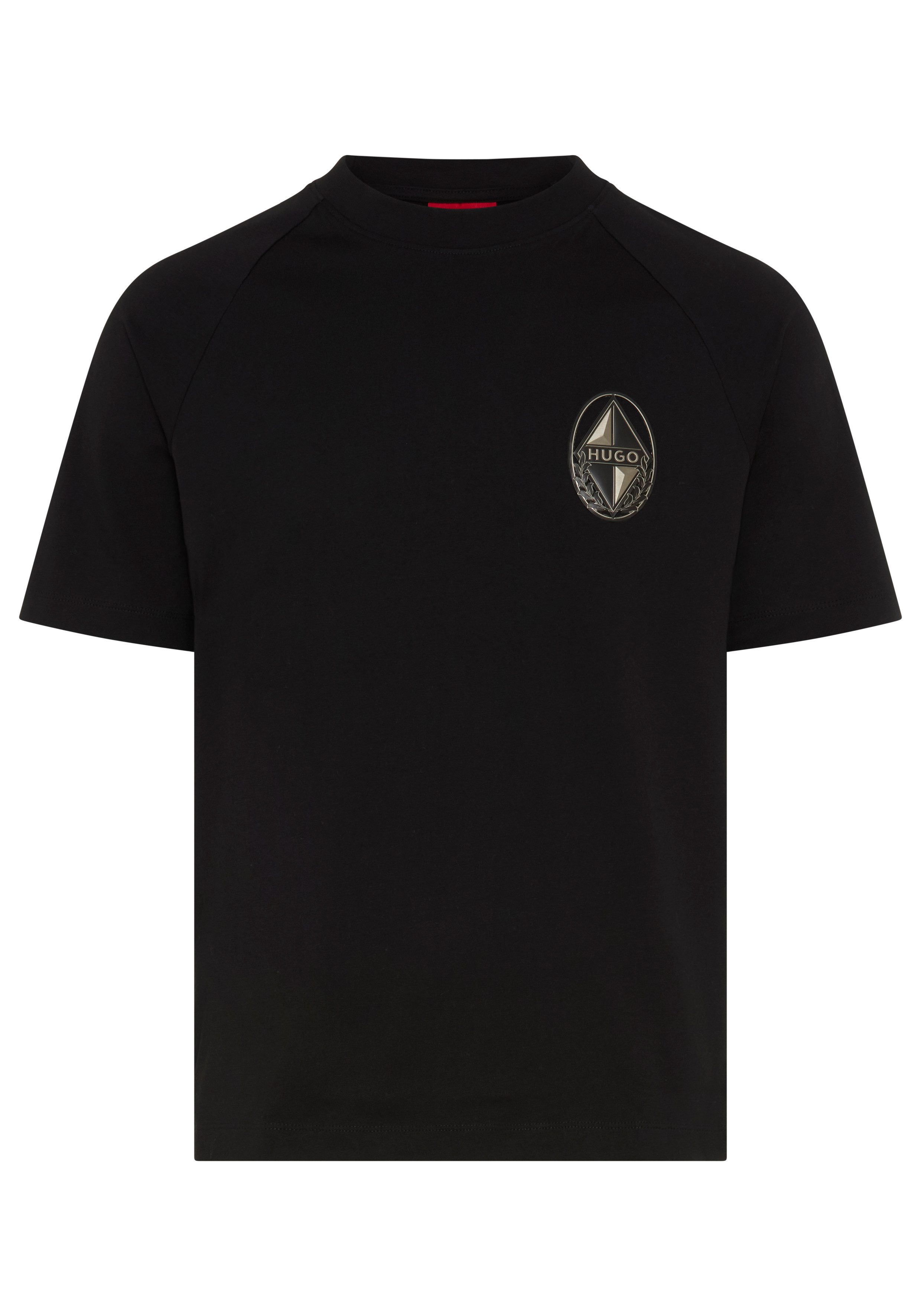 HUGO T-Shirt Diken Relaxed Fit, reine Baumwolle, gestickter Badge auf der Brust