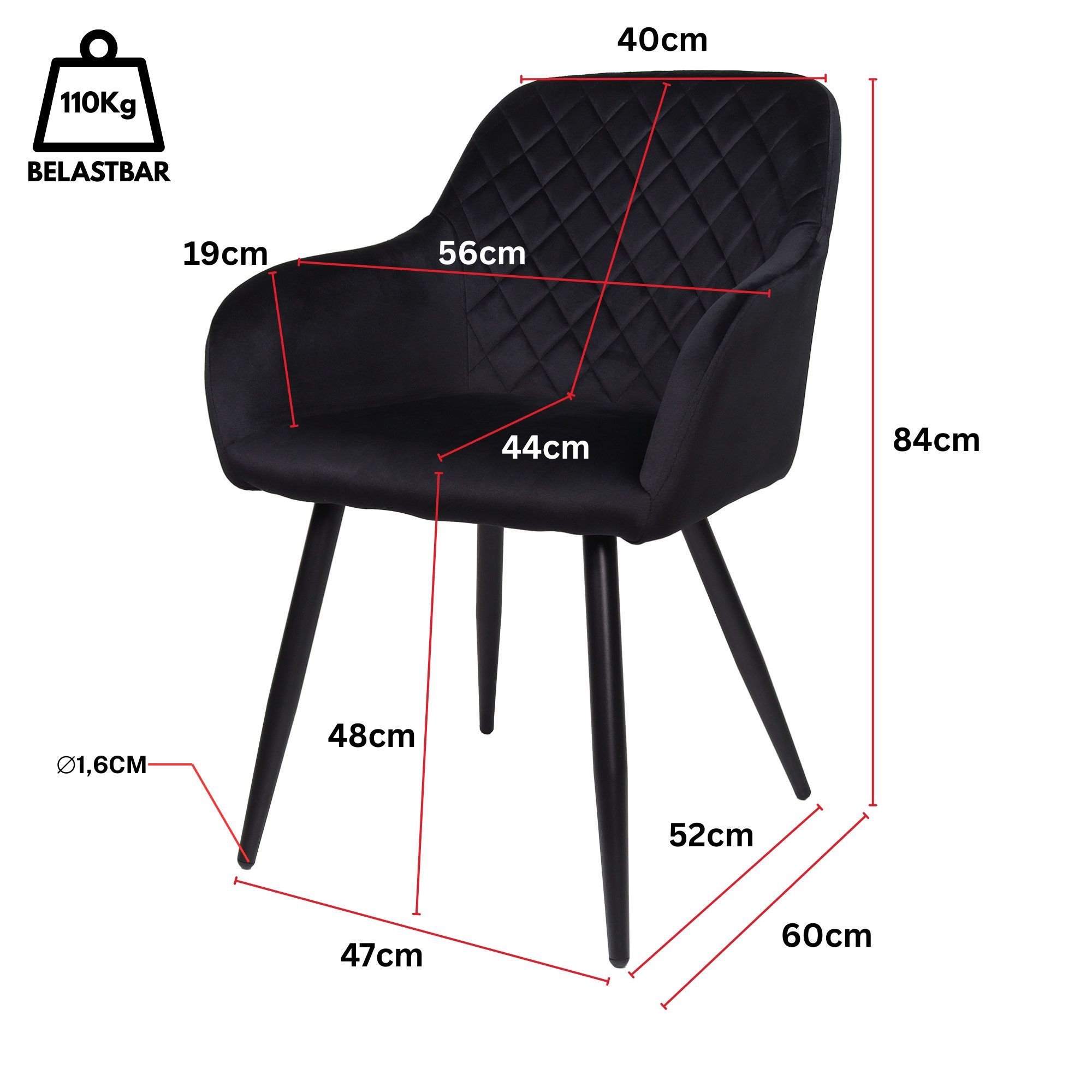 Albatros International Esszimmerstuhl Esszimmer Stühle 2 er Set SALO, Stuhl Stühle Esszimmerstühle, Küche (2er Set, Schwarz, Samt Bezug), Küchenstuhl Küchenstüh – Bild 4 von 5