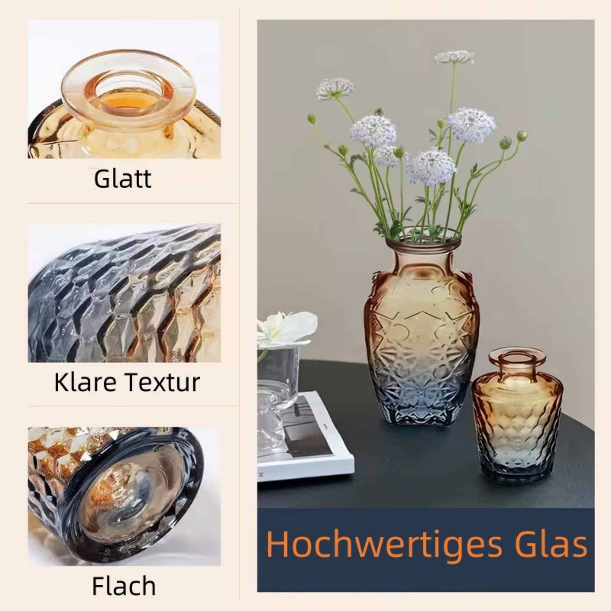 SEHAUSEU Dekovase Vase aus Glas Blumenvase (Set, 10 St) Verlaufsfarben klein, in 10 unterschiedlichen Formen