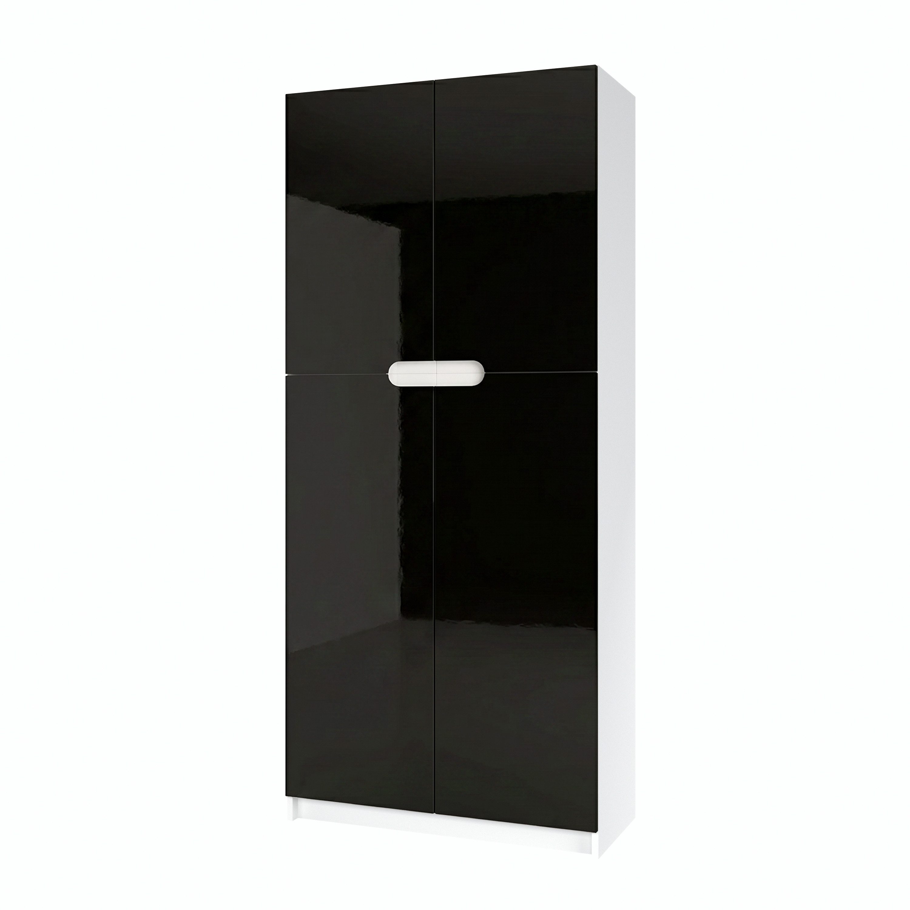 Vladon Aktenschrank Logan (Aktenschrank, mit 5 Fächern und 4 Türen) Weiß matt/Schwarz Hochglanz (82 x 184 x 37 cm)