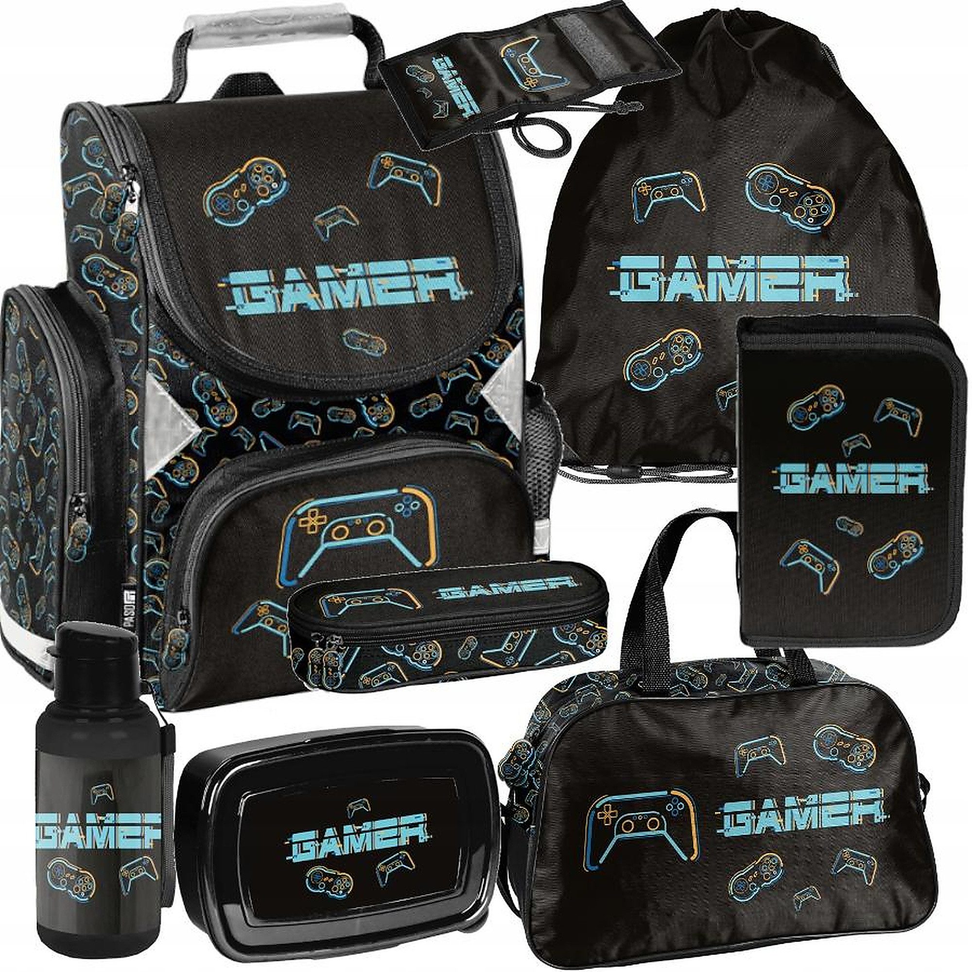 PASO Schulrucksack (Schulset, 8-tlg), Game, 8-tlg. Set, Schwarz