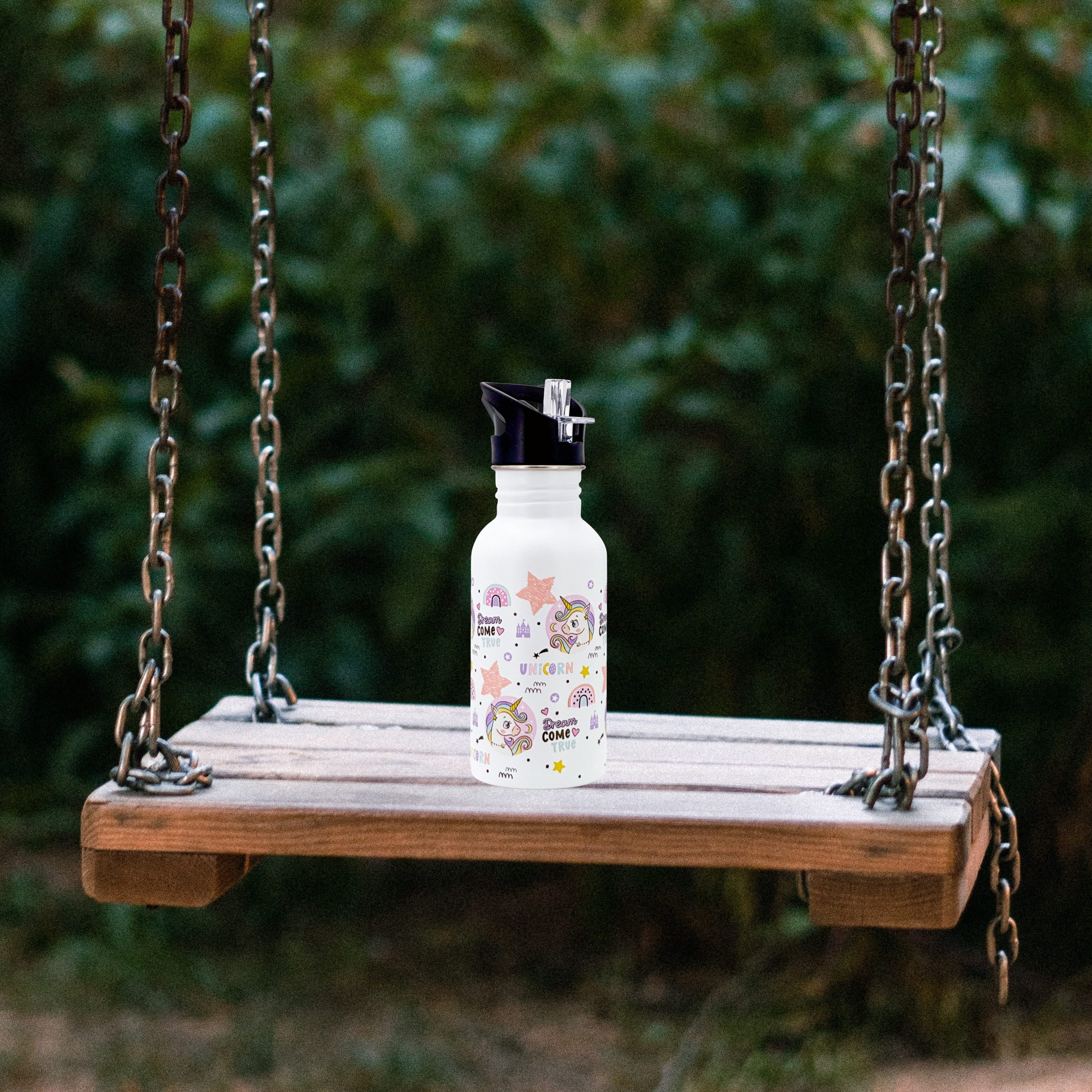 Dora's Trinkflasche Kinder-Trinkflasche Edelstahl 0,5l – Leicht & Robust, Motive, Dino oder Einhorn - Federleichtes Design - Einfache Handhabung