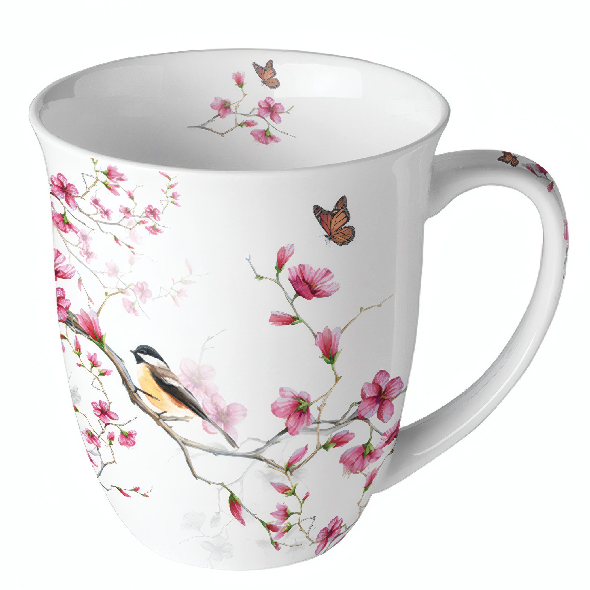 Ambiente® Tasse Tasse Vögel und Blumen 0,4 l, Porzellan