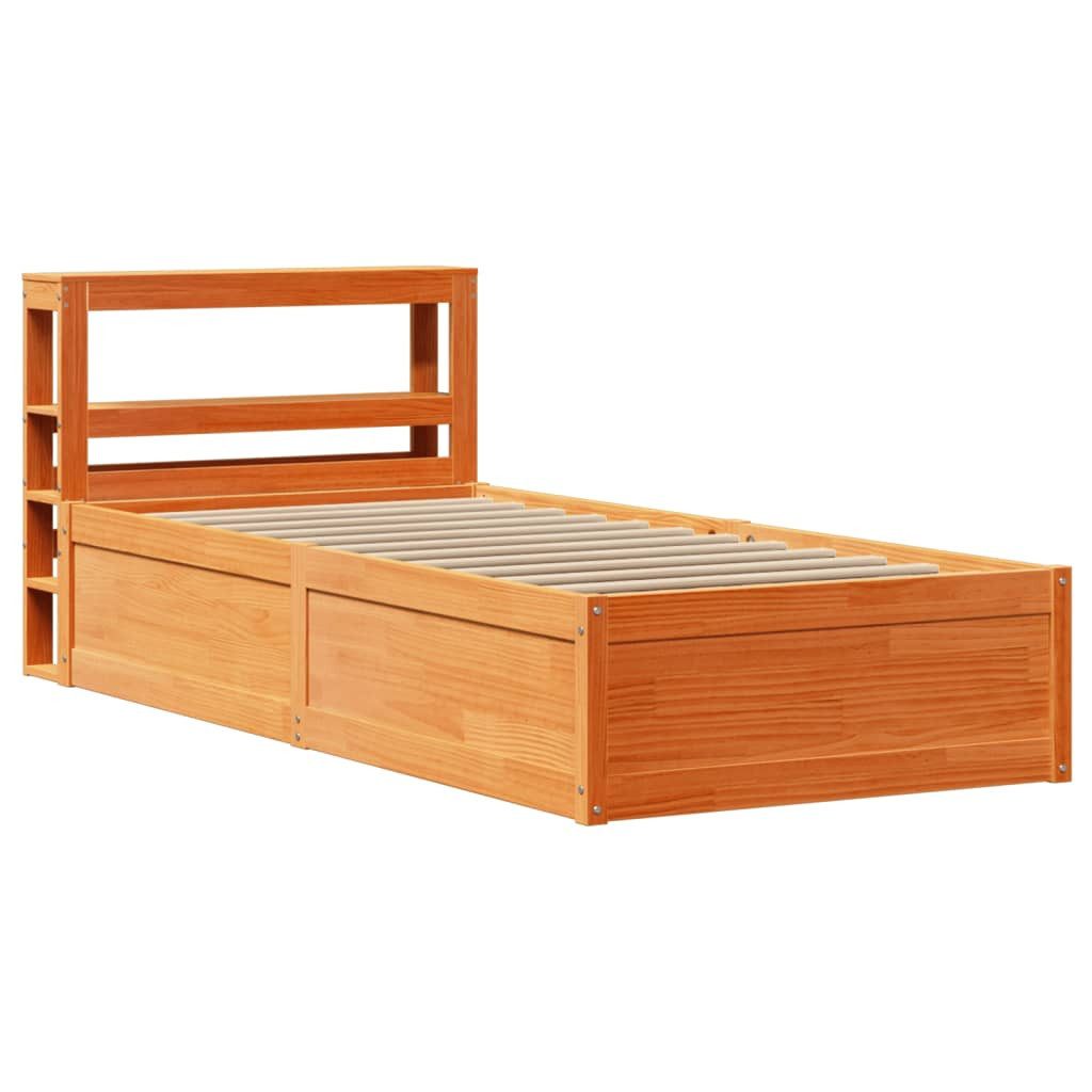 Bett Massivholzbett mit Kopfteil Wachsbraun 75x190 cm Kiefer