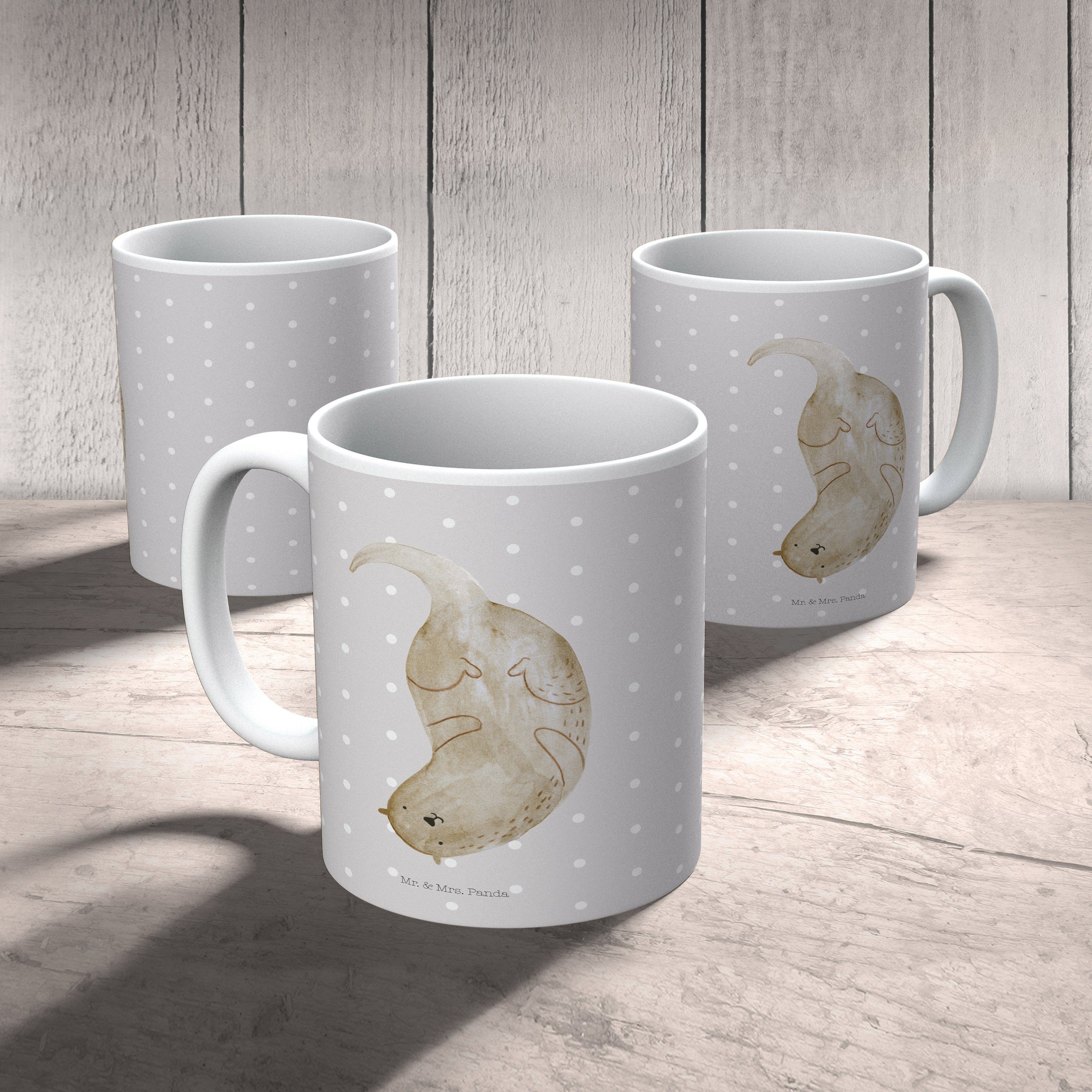 Otter Panda Grau Pastell - Keramik Mr. Geschenk, Tasse Mrs. - süß, & Teebecher, kopfüber Seeot, Otter