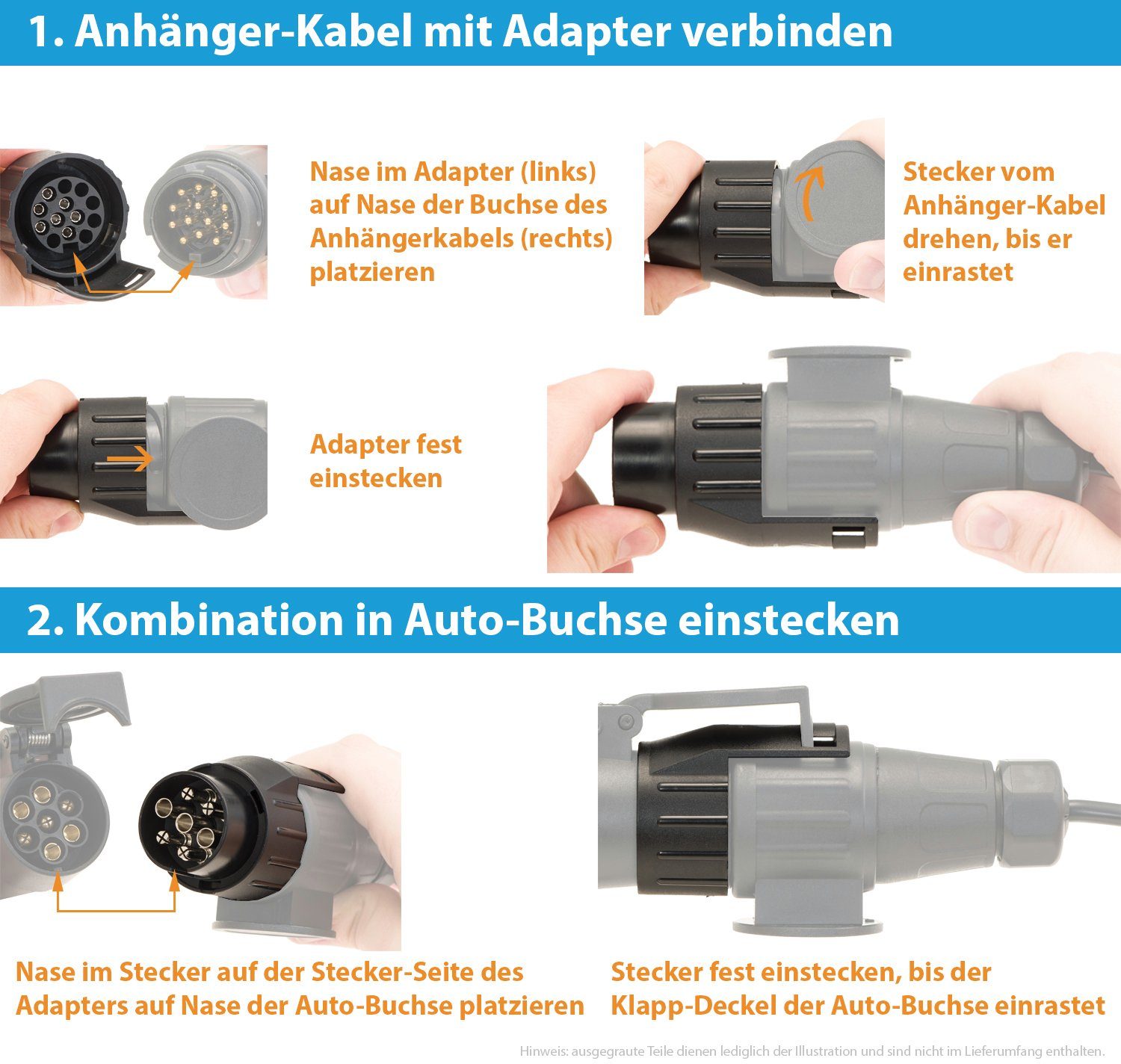 auf zu 7 (alt) und valonic (neu), Auto, polig LKW Pkw, - Hänger - Kfz für zu 7 polig, Auto Anhängerkupplung, PKW KFZ valonic polig Anhänger-Adapter Adapterstück 13 Adapter 13