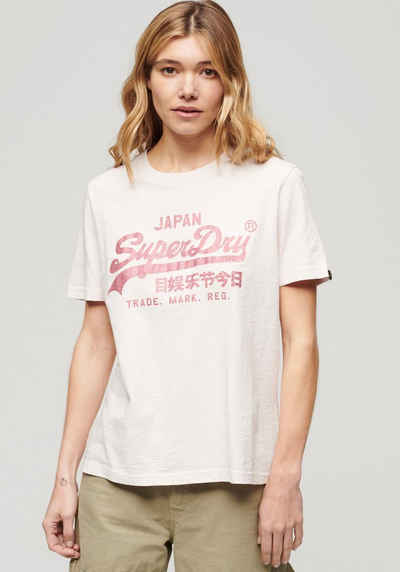 Superdry T-Shirt METALLIC VL RELAXED T SHIRT Print-Shirt mit glitzerndem Logo-Druck