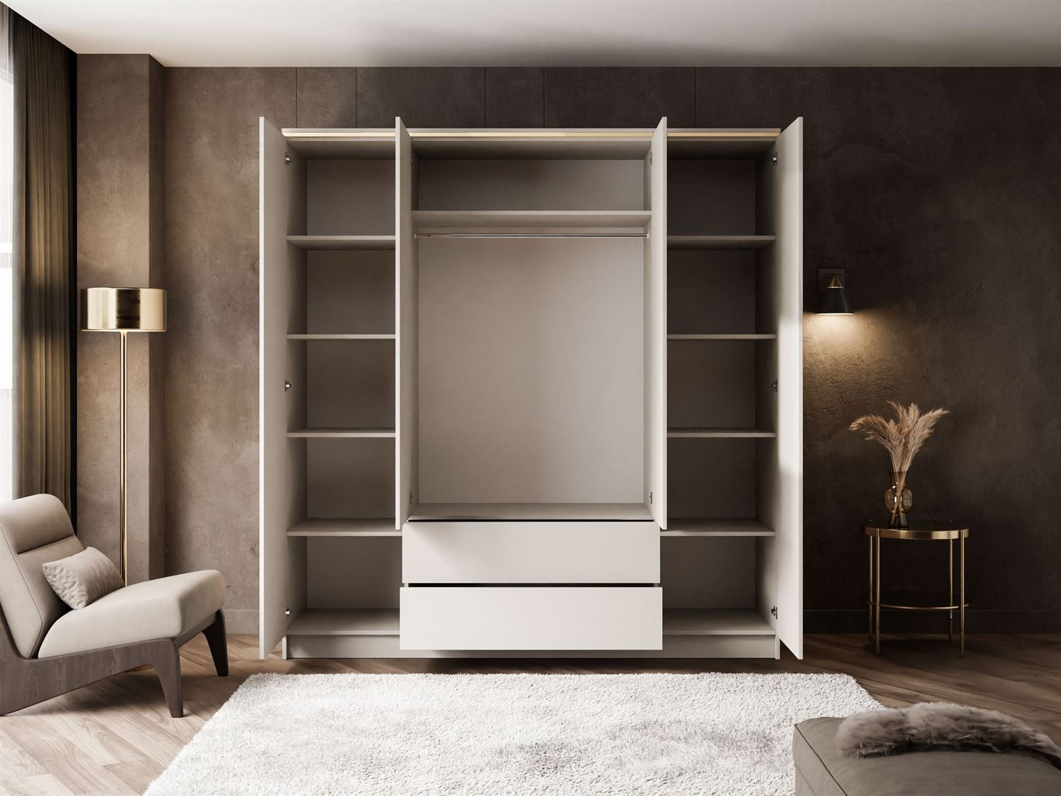 Lookway Kleiderschrank AURORA 4D2SZ KASCHMIR mit Schubladen 200x57x213 cm – Bild 4 von 5