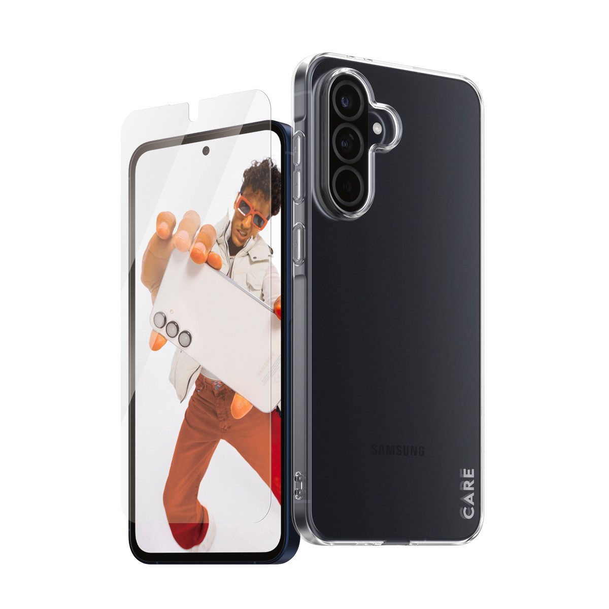 CARE by PanzerGlass Displayschutzglas 2-in-1 Protection Slim X-Ray Case + Screen Protection für Samsung Galaxy A56, Displayschutzfolie, Schutzfolie, Bildschirmschutz, kratz- & stoßfest