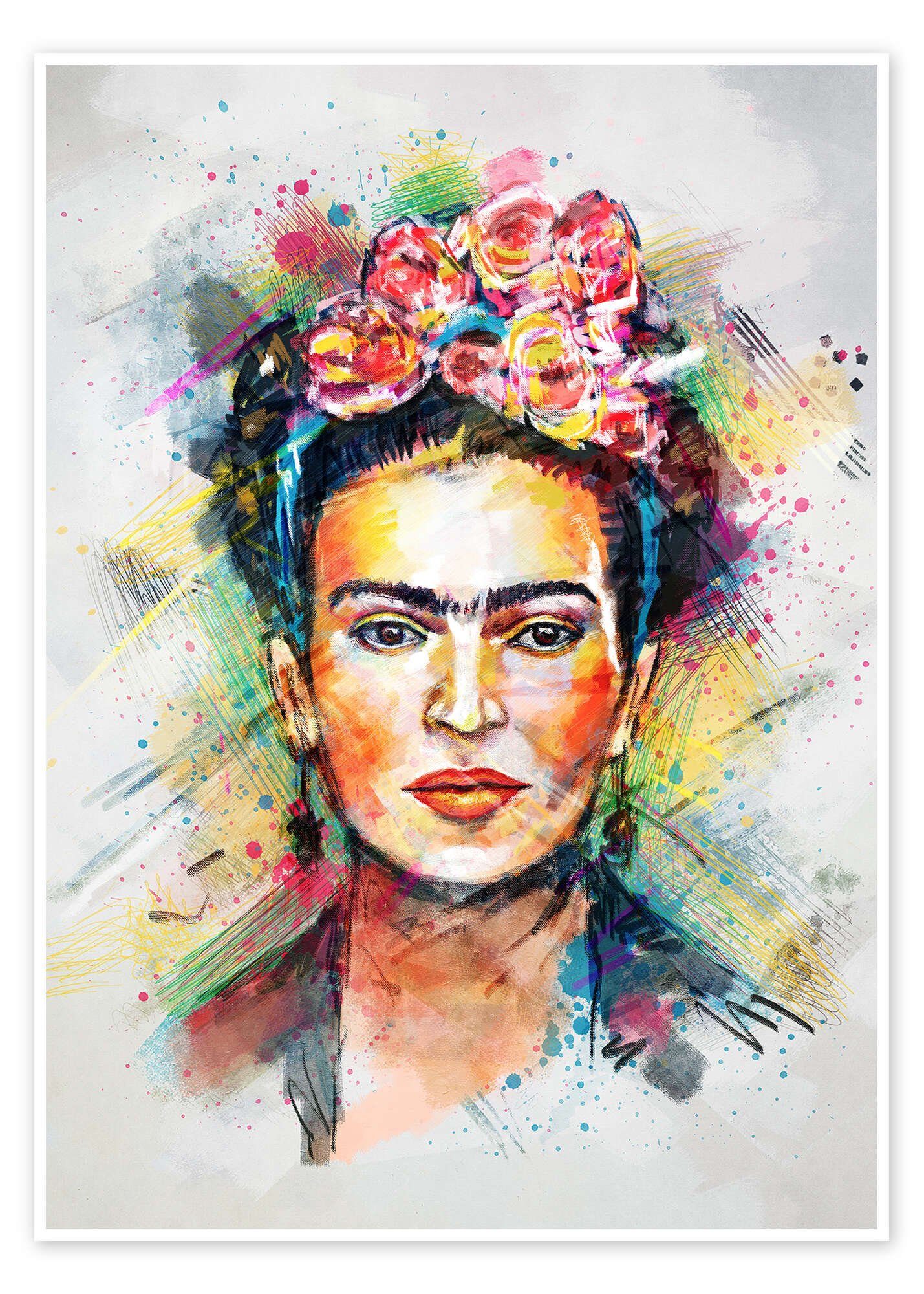 Posterlounge Poster Tracie Andrews, Frida Kahlo Flower Pop, Wohnzimmer Digitale Kunst
