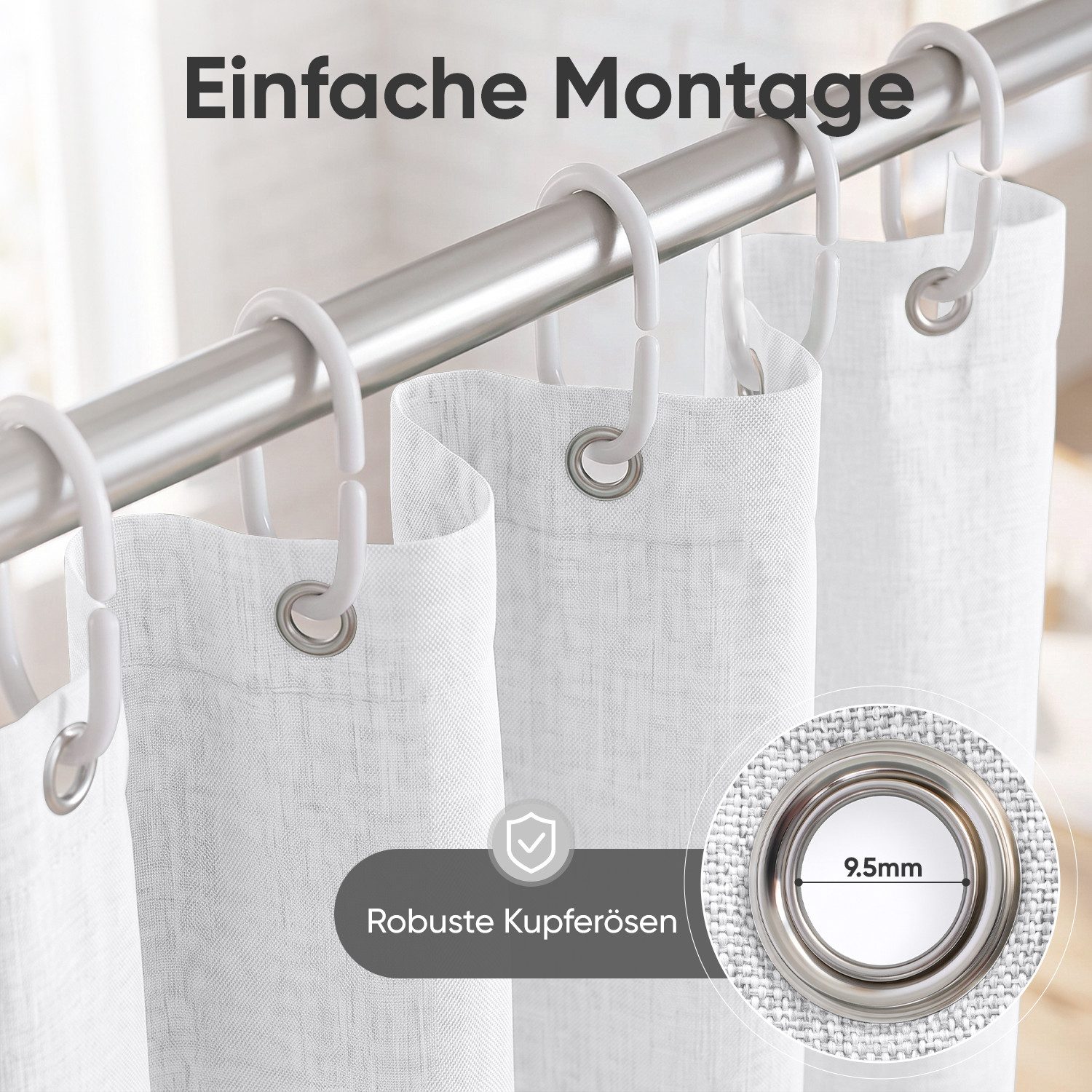 Sekey Duschvorhang Textil Duschvorhang Wannenvorhang Waschbar wasserabweisend mit Ringe Breite 90 cm (Packung, inkl. 8 Ringe), Badewannenvorh, 100% Polyester, L – Bild 5 von 5