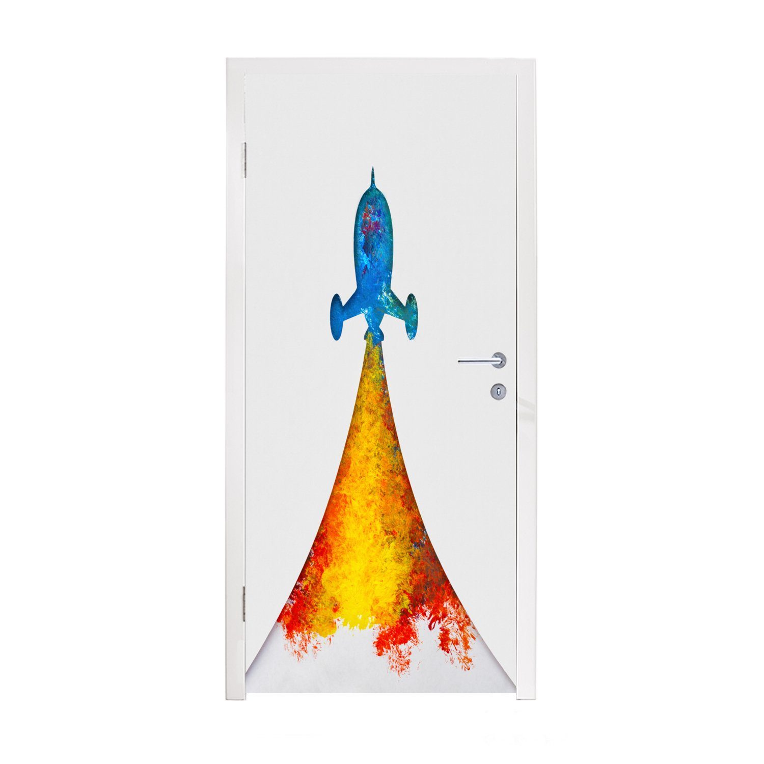 Türtapete (1 bedruckt, cm - Illustration 75x205 Matt, Fototapete - Kinder - Tür, für Rakete St), Malen, Türaufkleber, MuchoWow