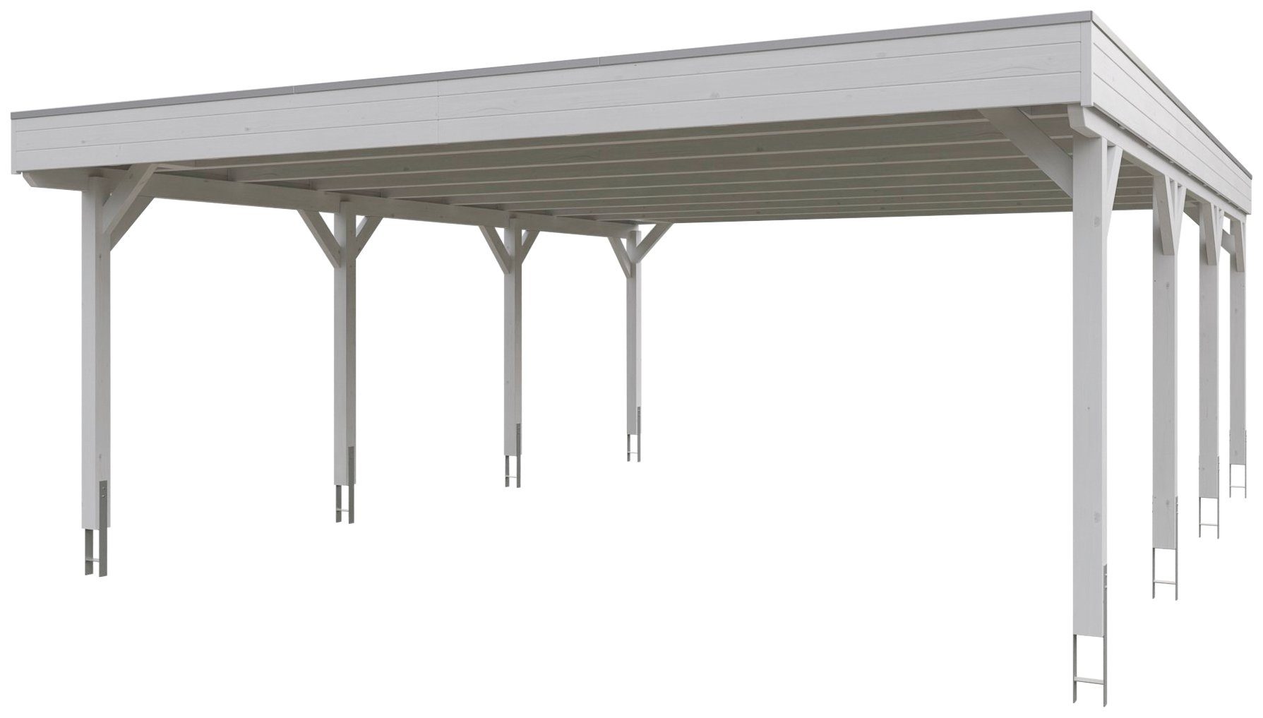 farblich mit 622x796 cm, Aluminium-Dachplatten, BxT: Doppelcarport cm Flachdach Einfahrtshöhe, 590 mit in Grunewald, weiß behandelt Aluminiumdach, Skanholz