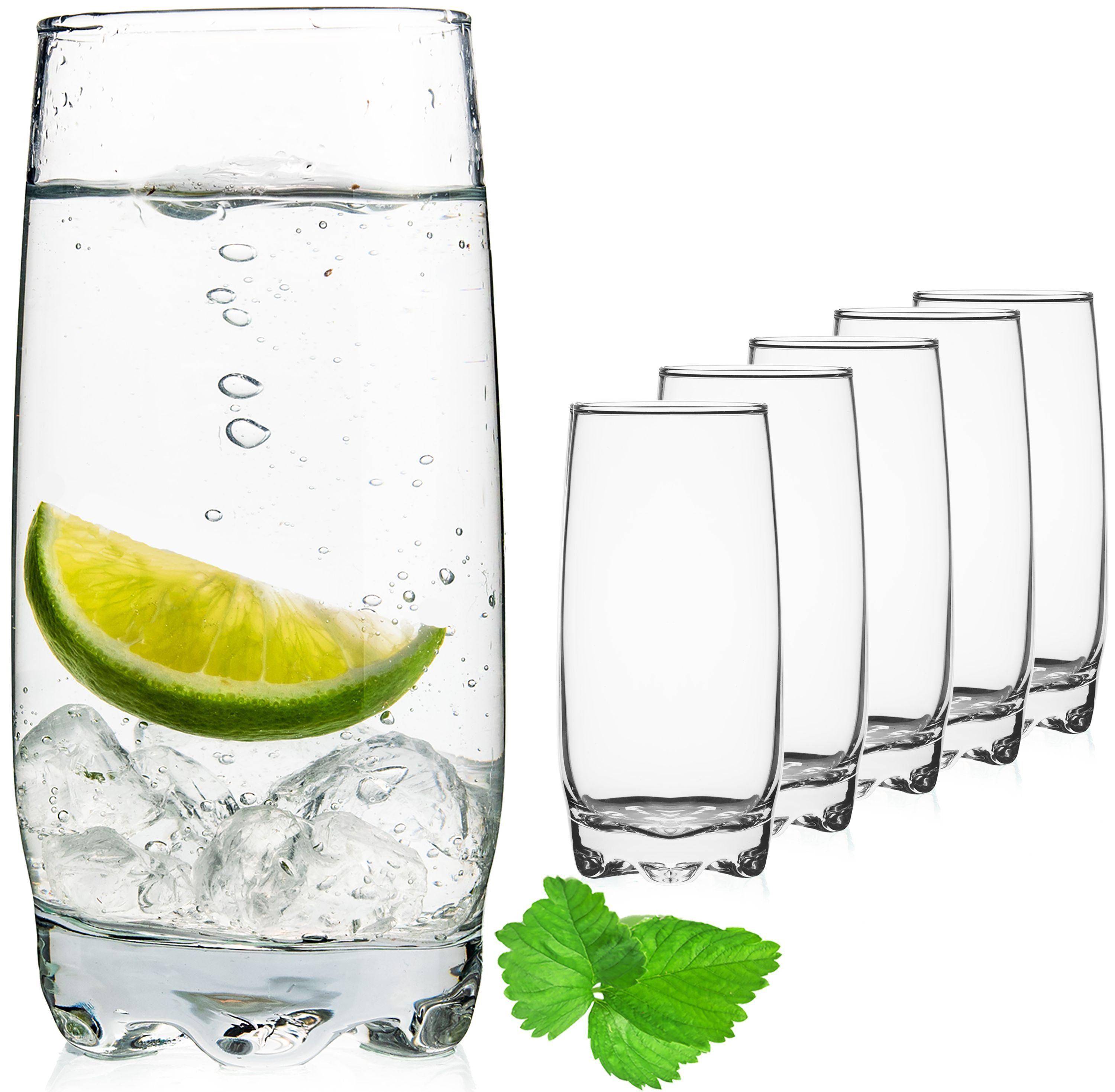 PLATINUX Glas Trinkgläser mit geformten Boden, Glas, Set 6 Teilig 350ml Wassergläser Saftgläser Frühstücksglas