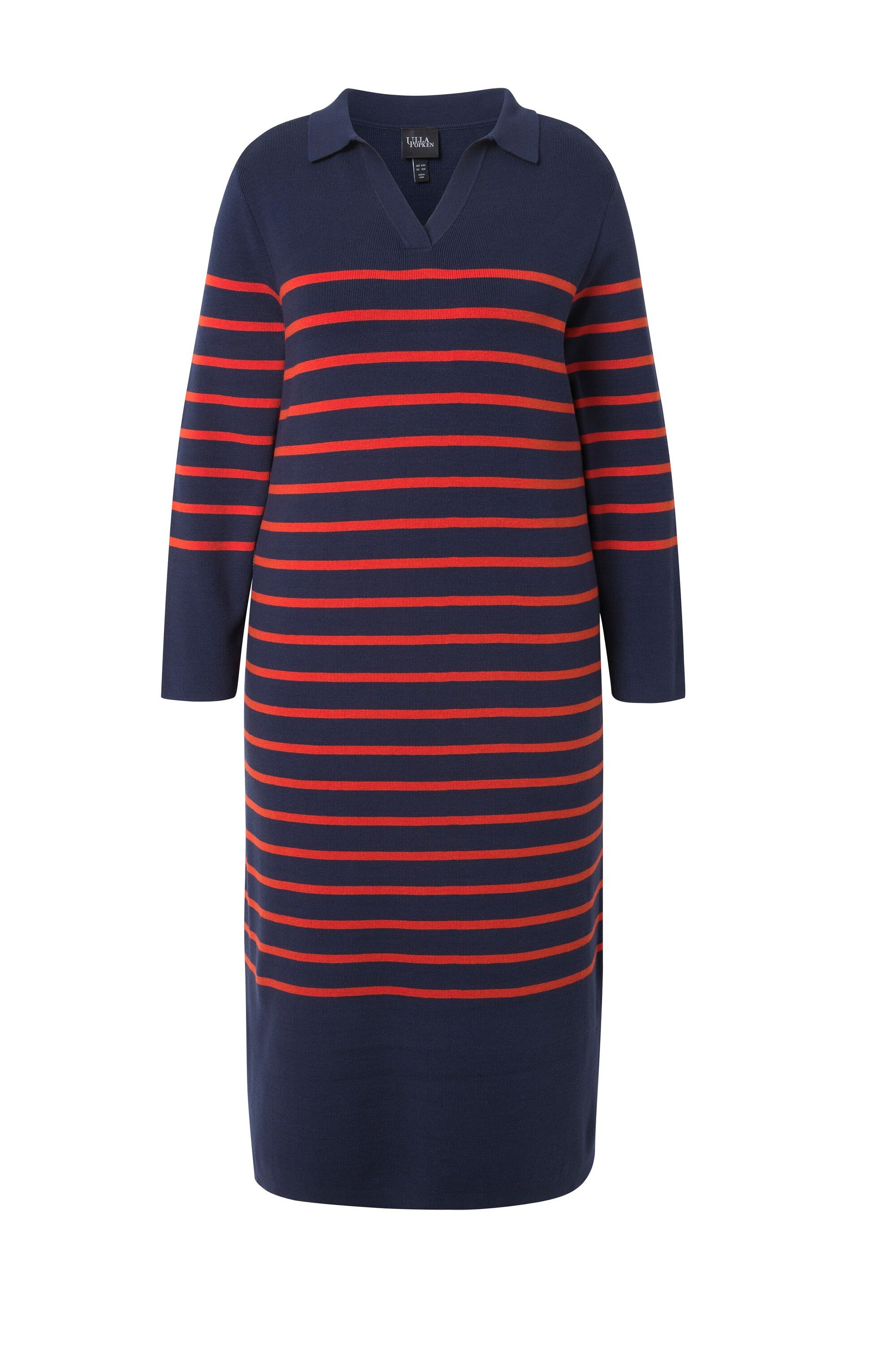 Ulla Popken Midikleid Strick-Midikleid Streifen Kragen V-Ausschnitt günstig online kaufen