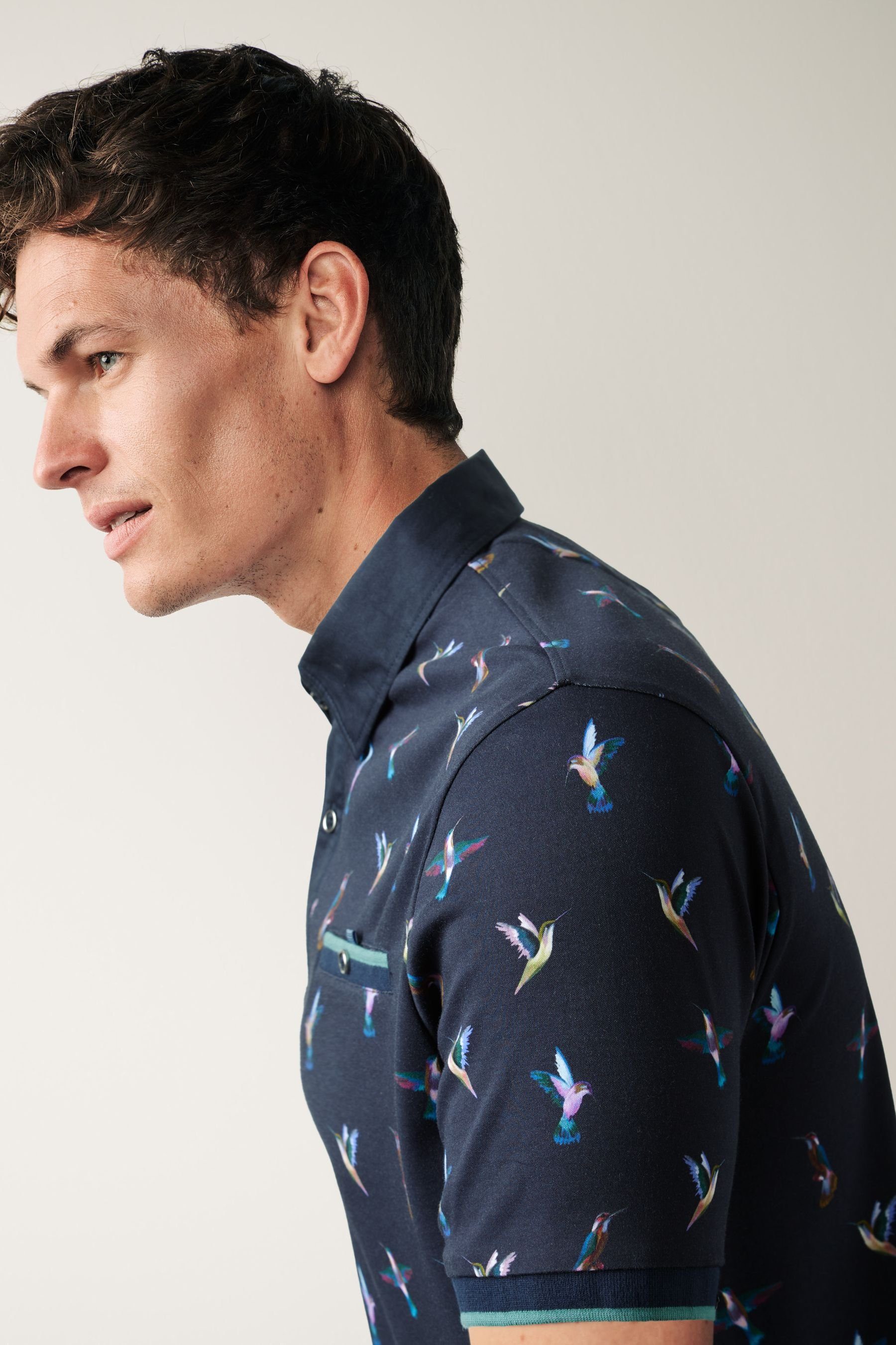 Blue (1-tlg) Navy Hummingbird Poloshirt Polo-Shirt Bedrucktes Next