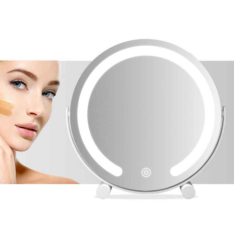 WDWRITTI Schminkspiegel Kosmetikspiegel LED Tisch mit Beleuchtung (Makeup Spiegel Rund, 3Lichtfarben, Helligkeit dimmbar, Touch), 360° Drehbar, HD Umweltschutz Spiegel