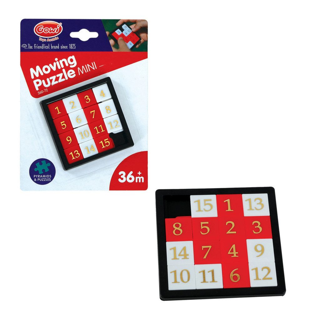 GOWI Puzzle Schiebepuzzle Mini rot/weiß/schwarz 11,5x15,5x1cm, Puzzleteile