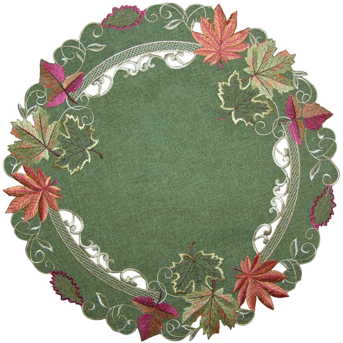 matches21 HOME & HOBBY Tischdecke Tischdecke CLAIRE Herbst Stickerei & Cutouts Polyester Ø 60 cm (1-tlg), Pflegeleicht & waschbar bei 30 °C