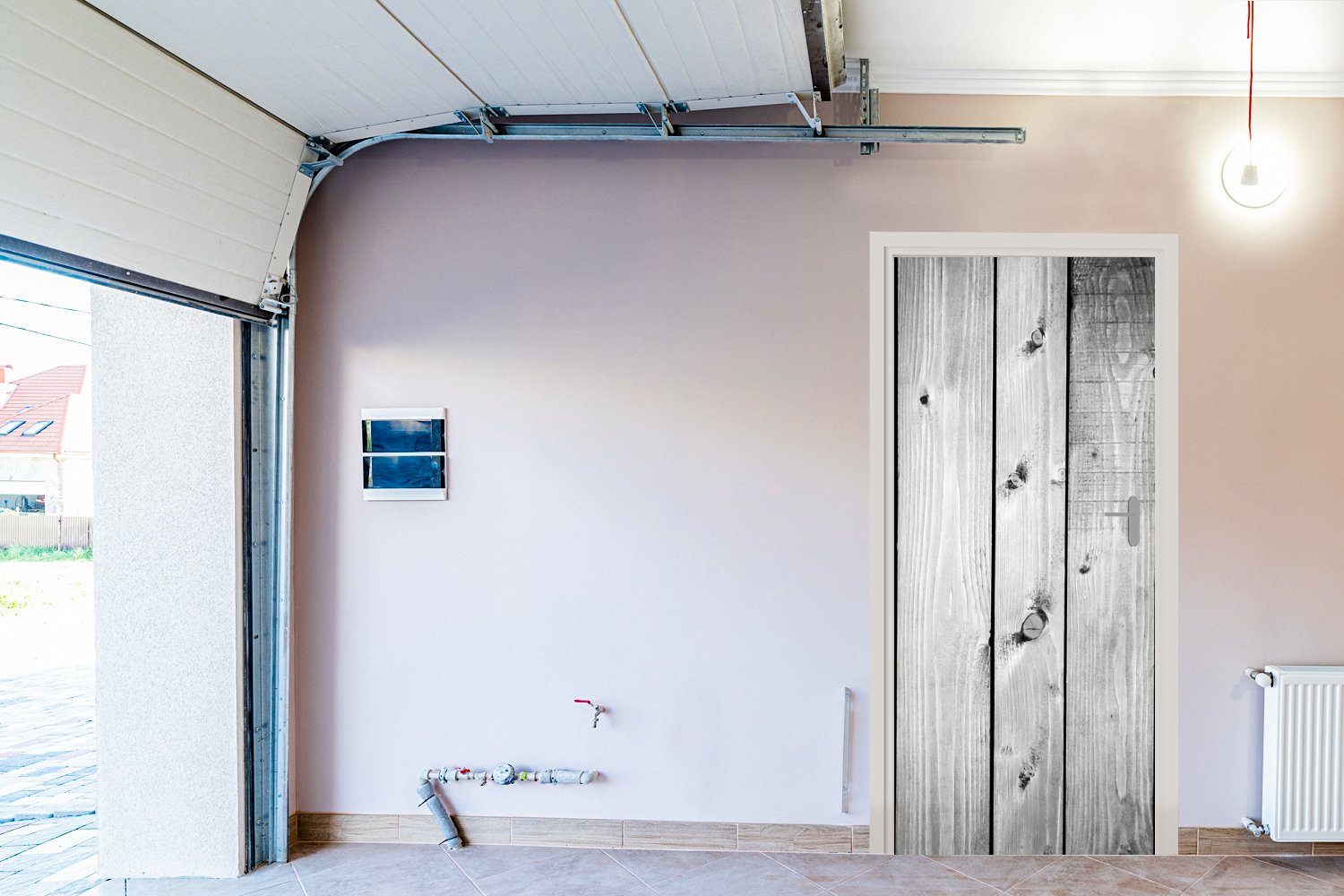 (1 75x205 Holz - Regale - Fototapete bedruckt, Weiß Tür, Matt, cm Türaufkleber, MuchoWow St), - Boden, für Türtapete