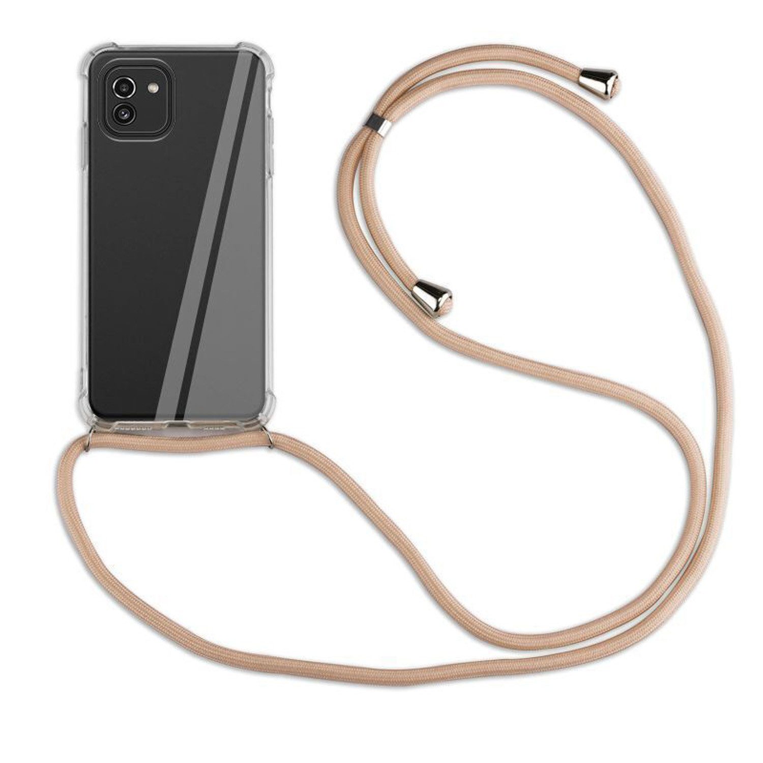 betterfon Handykette für Samsung Galaxy A03 Handyhülle mit Band & Kordel Bumper Beige/Braun, Hände frei – mit Silikonhülle & Schnur für flexiblen Alltag