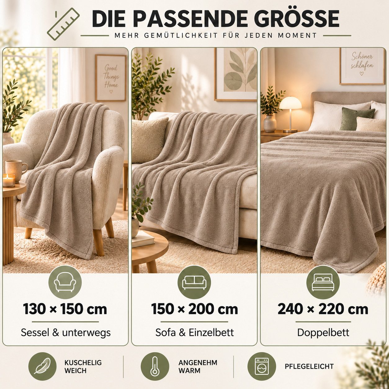 Wohndecke Kuscheldecke 260 g/m², flauschige Wohndecke, Fleecedecke, Oeko-Tex, Komfortec – Bild 2 von 5