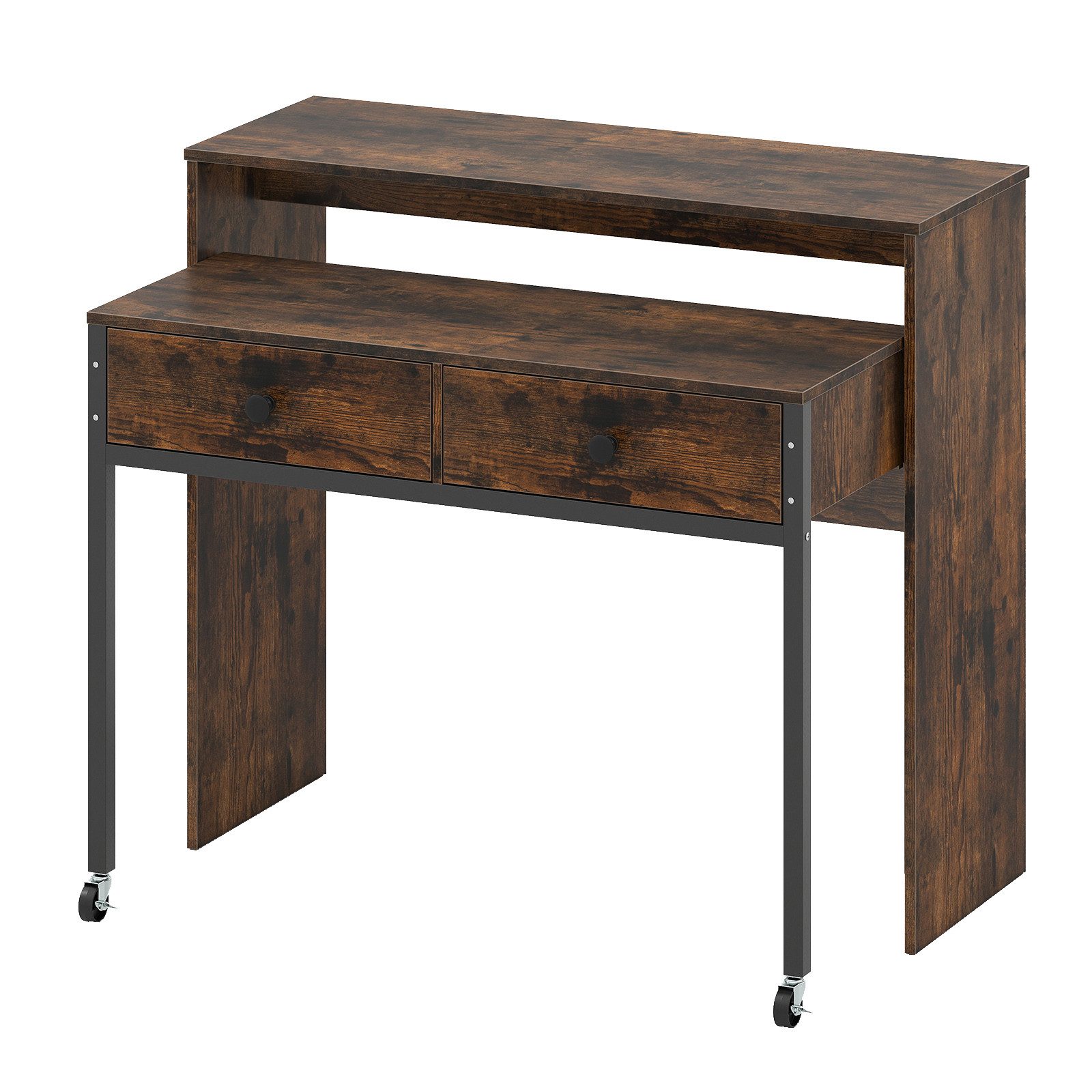 COSTWAY Schreibtisch, Höhenverstellbar mit Schubladen, Holz