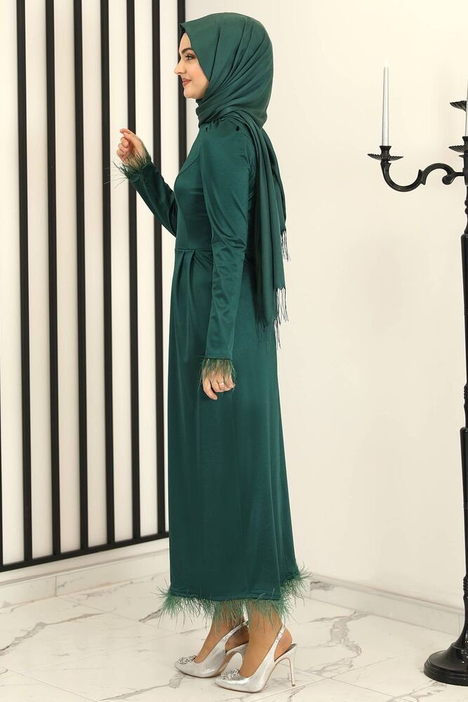 Abiye Hijab Abaya Satin Damen Satin Modavitrini Smaragd-Grün Fashion Kleid Modest glänzend Satinkleid Abendkleid