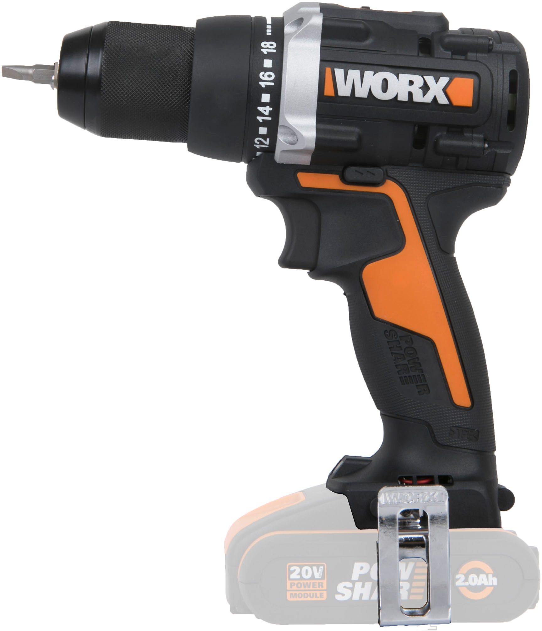Worx Akku-Bohrschrauber WX102.9 NITRO, max. 2000 U/min, Brushless-Motor, 2-Gang-Getriebe, ohne Akku & Ladegerät