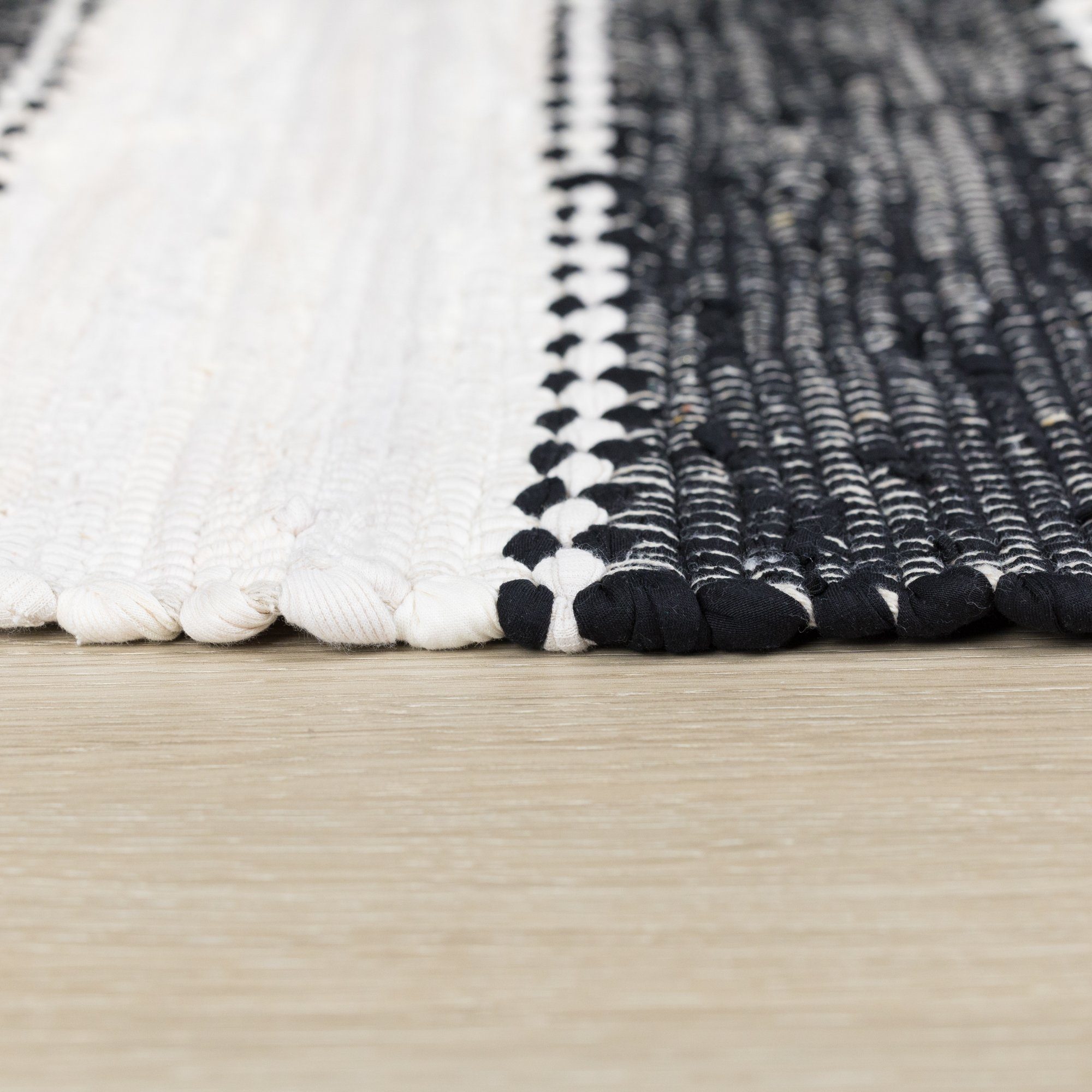 LebensWohnArt Teppich Traditioneller DURRIE Teppich schwarz-weiss günstig online kaufen