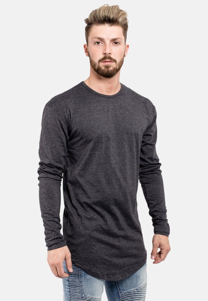 Blackskies T-Shirt Side Zip Langarm Medium T-Shirt Longshirt Charcoal