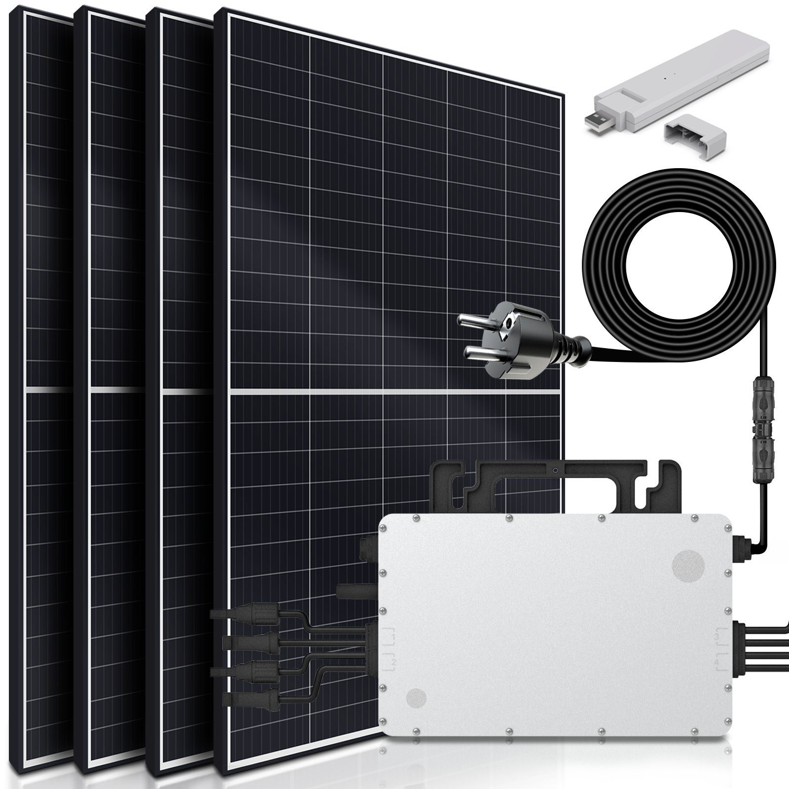 SUNNIVA Solaranlage 1660/1500W Balkonkraftwerk, 1500,00 W, Monokristallin, (HOYMILES 1500W Micro-Wechselrichter Wifi Upgradebar Drosselbar, 4x 415W Solarmodule, Solaranlage mit 5m Anschlusskabel, Solarkabel, Photovoltaikanlage), Balkon Mini-PV Anlage genehmigungsfrei Inverter, Solarpanel Solarmodul