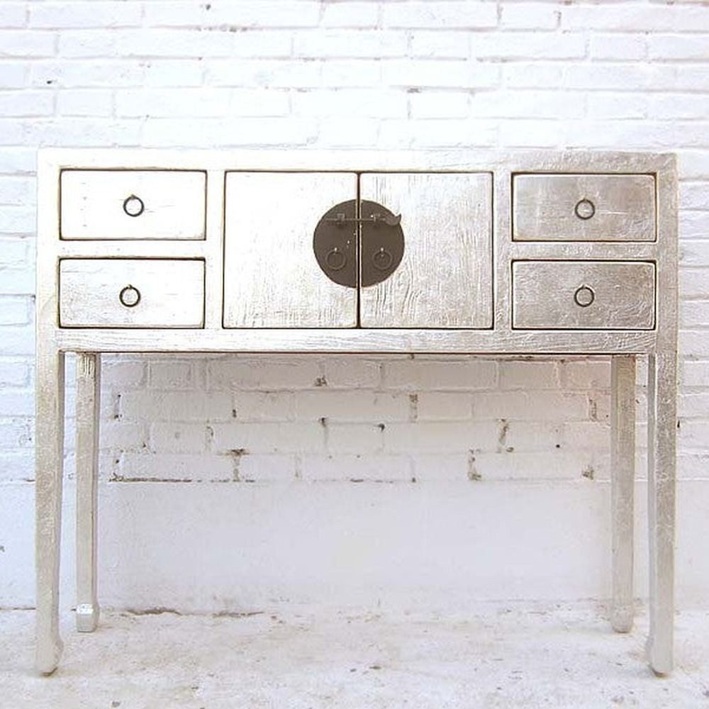 Luxury-Park-Direct Kommode China elegante hochbeinige Konsole Garderobentisch silber lackierte Pi
