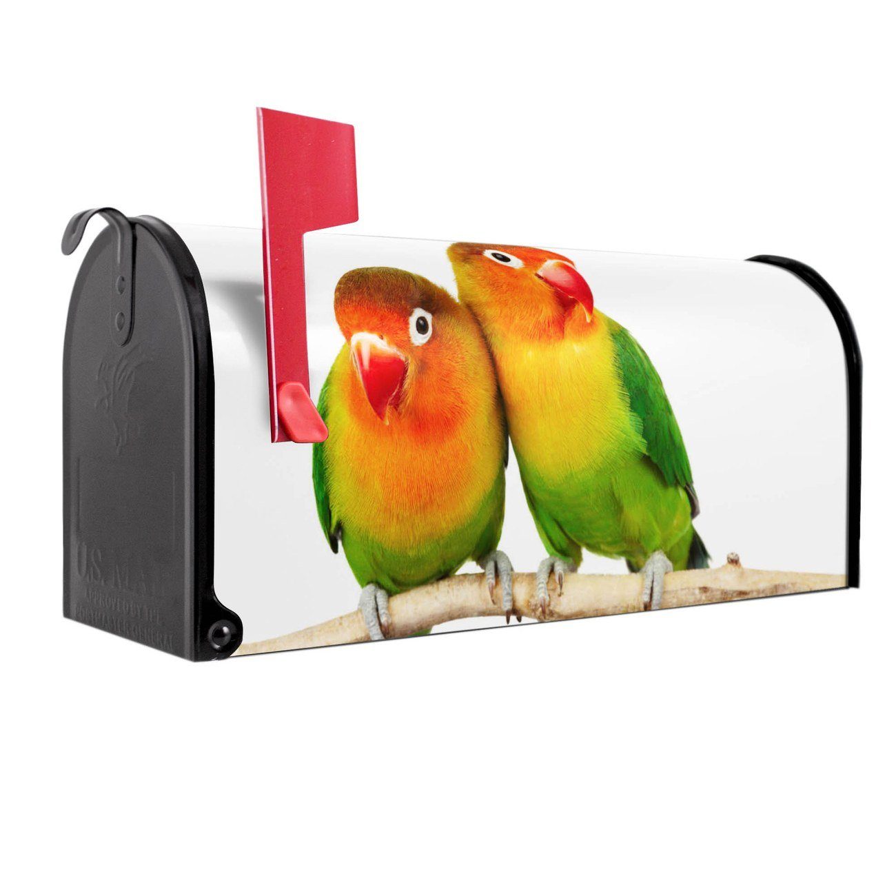banjado Amerikanischer Briefkasten Mailbox Papageien (Amerikanischer Briefkasten, original aus Mississippi USA), 22 x 17 x 51 cm schwarz