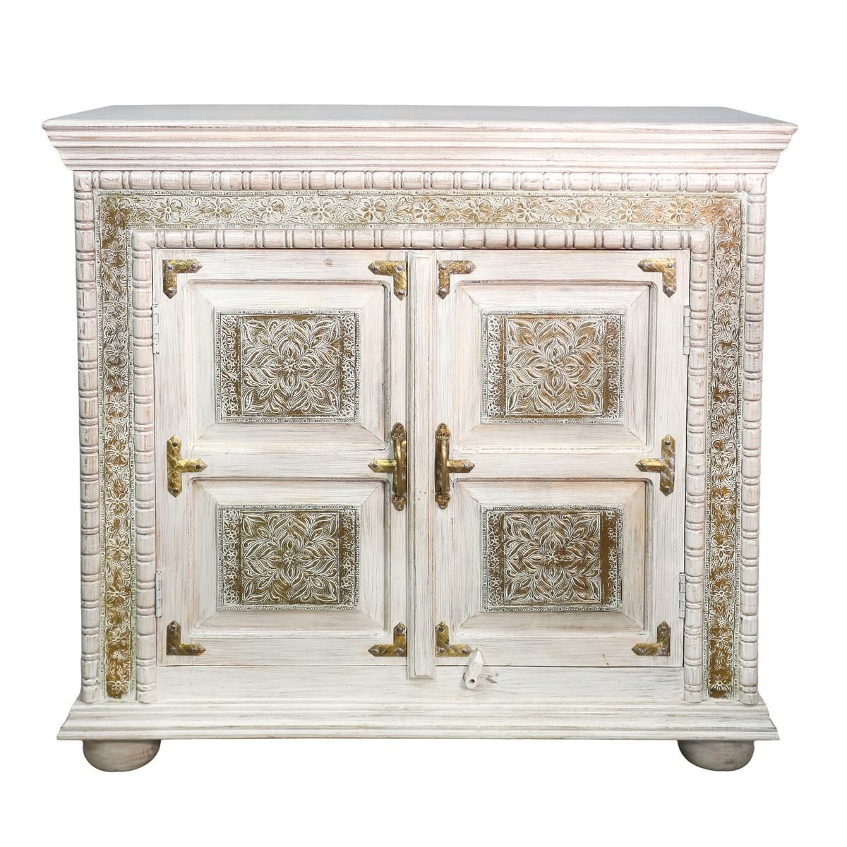 Oriental Galerie Unterschrank Weiß Gold Sideboard Yasu Indien 100 cm