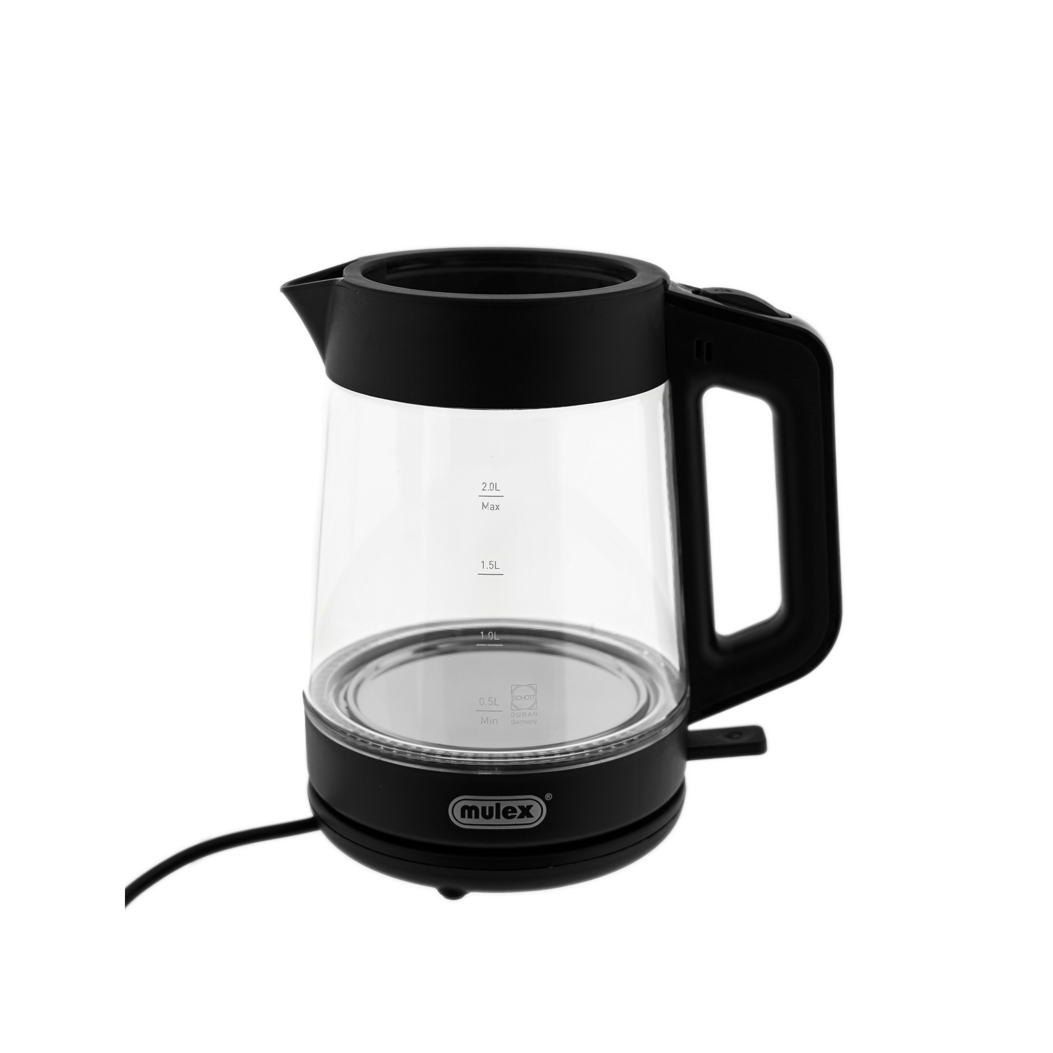 Mulex Wasser-/Teekocher Tee Express 2-in-1 aus Glas - 1L + 2L - Schwarz