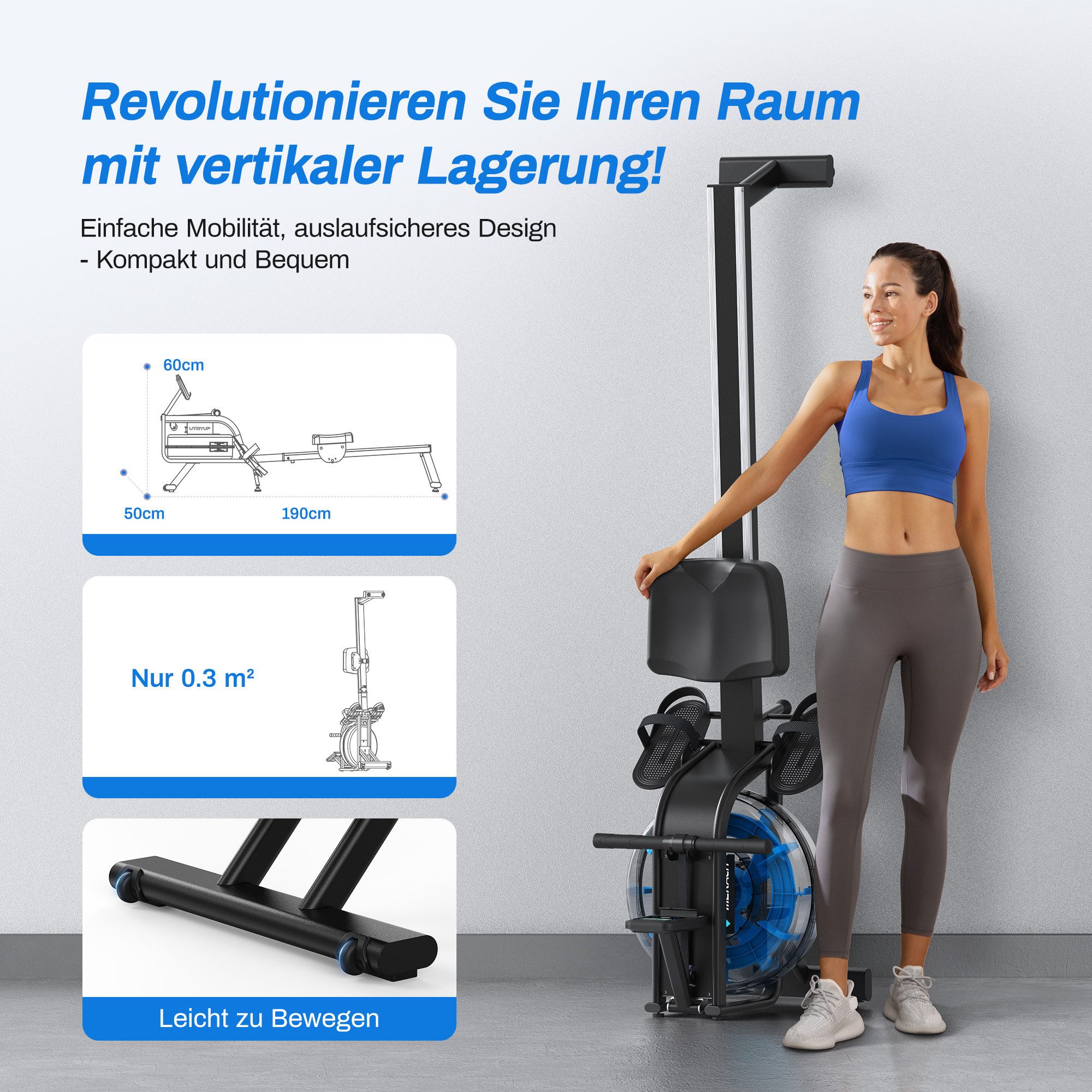 MERACH Rudergerät Wasserrudergerät mit 15L Wassertank, Kinomap & klappbar – für Zuhause (Leises Ganzkörpertraining, 136kg max. Benutzergewicht), Rudermaschine,echtzeit Fitnessüberwachung, klappbar