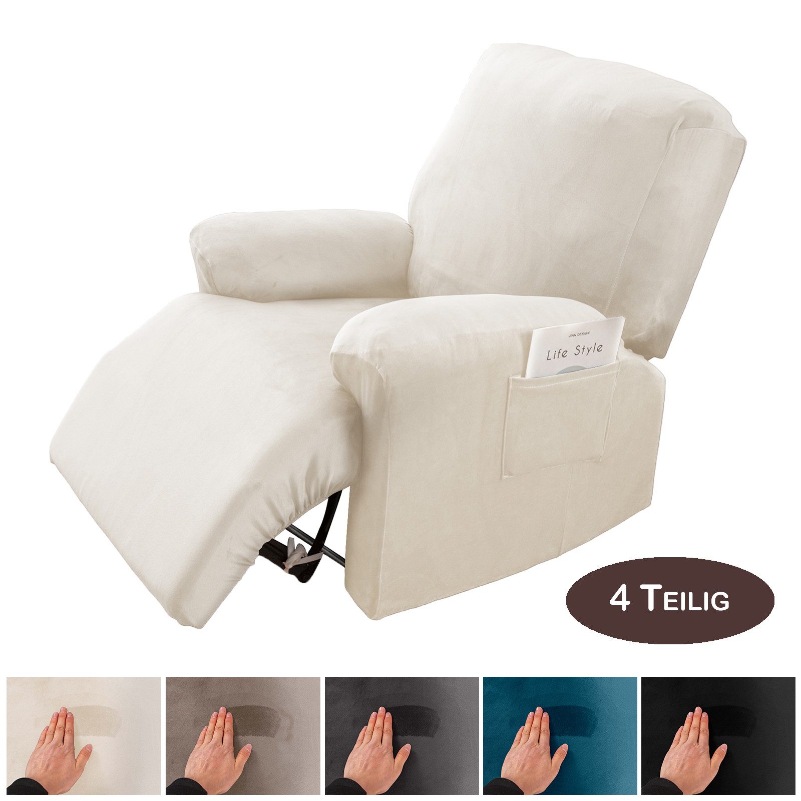 BTTO Relaxsesselhusse Sesselhussen Relaxsesselhusse Samt,Stretch Sesselbezug,4 Teile, für Komplett,Fernsehsessel Liege Sessel Im Wohnzimmer,Schlafzimmer von BTTO