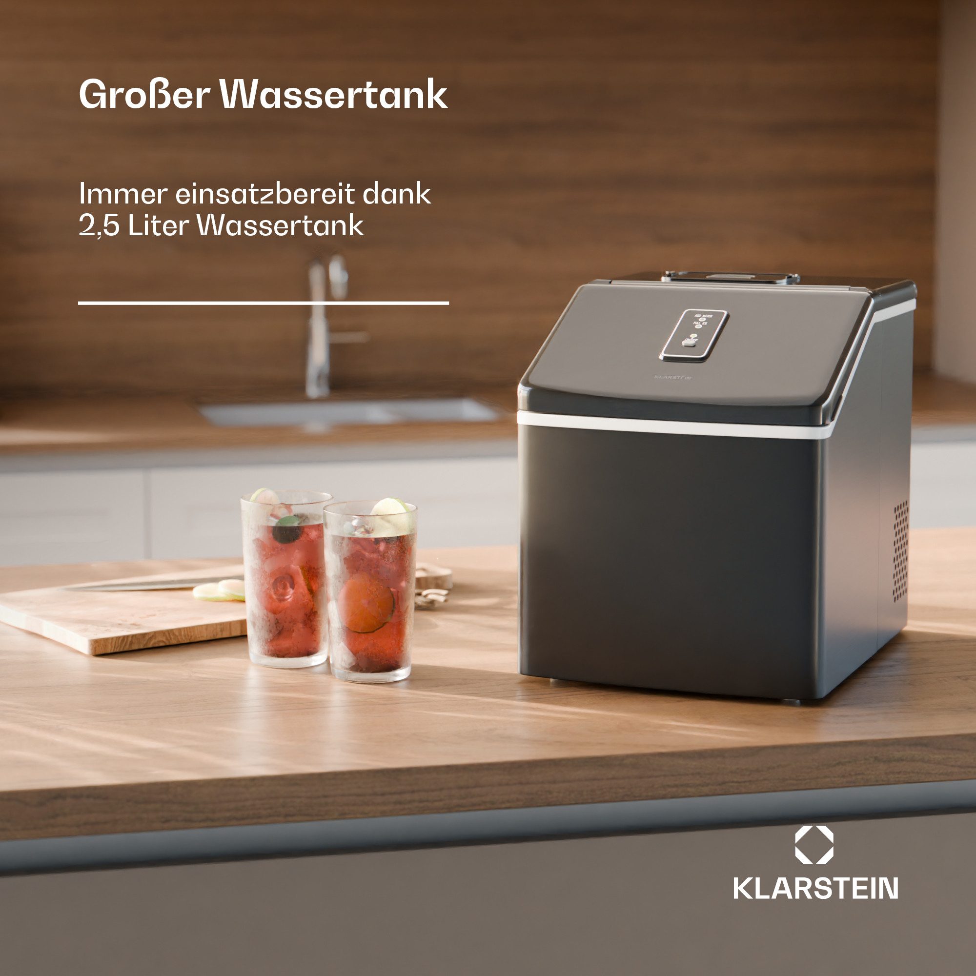 Klarstein Eiswürfelmaschine Clearcube Eiswürfelbereiter, Edelstahl für Zuhause 13kg/Tag LED Display 2,2 L Eiswürfelbereiter – Bild 4 von 5