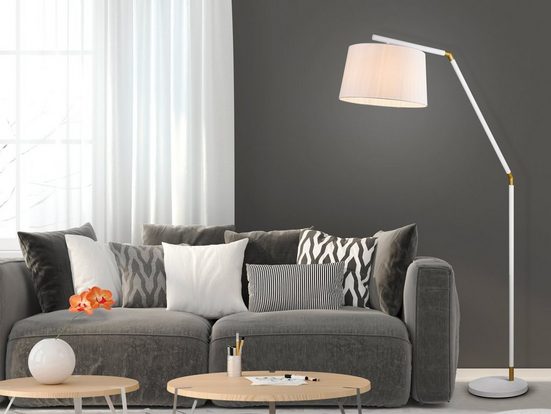TRIO LED Stehlampe, mit Stoff-Lampenschirm Weiß, große Bogen-Lampe für