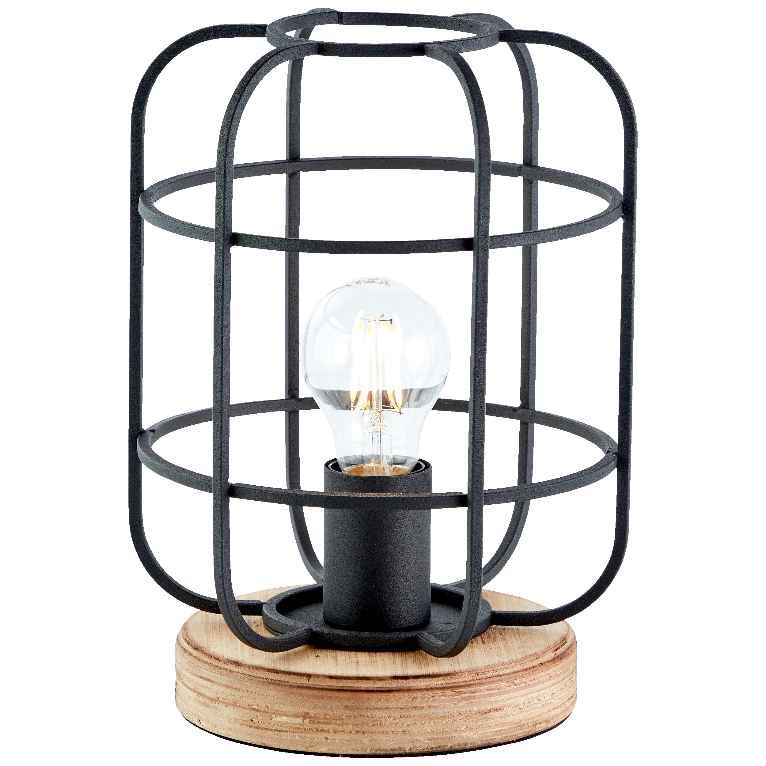 Lightbox Tischleuchte, ohne Leuchtmittel, Tischlampe, 27 cm Höhe, Ø 20 cm, E27, max. 40 W, Schalter, Metall/Holz