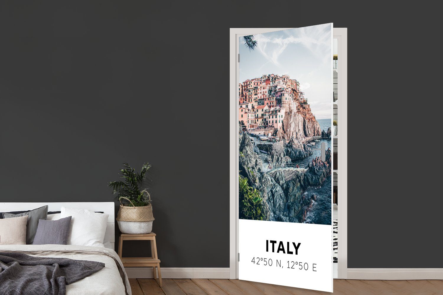 Fototapete MuchoWow für Meer, - bedruckt, Tür, Italien - 75x205 Terre - Cinque Türtapete cm Amalfi St), Türaufkleber, Matt, (1