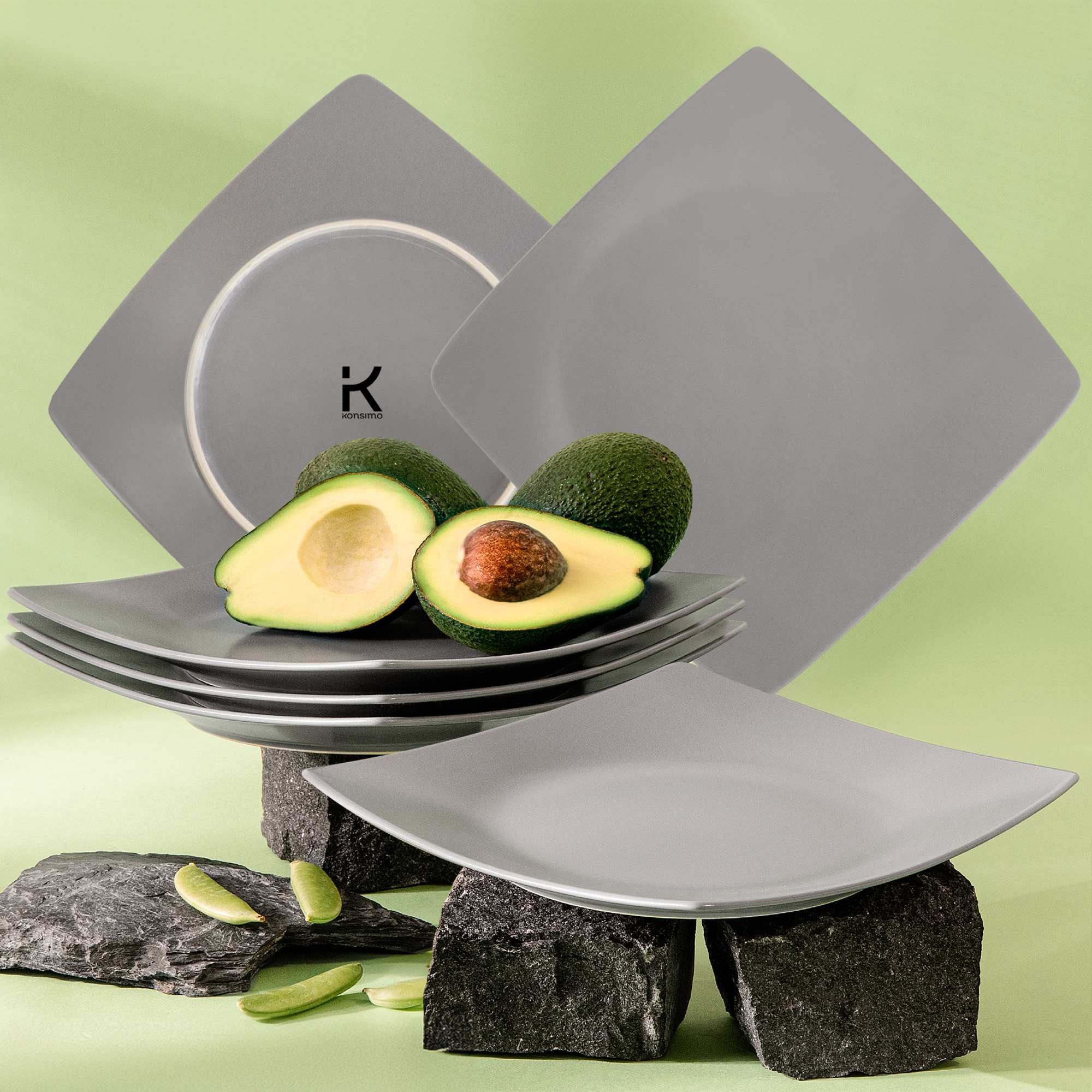 KONSIMO® Тарілки-Set EPIRI Geschirrset Speiseteller 6 Personen (6-tlg), 6 Personen, Keramik, quadratisch, Spulmachinen- und Mikrowellengeeignet