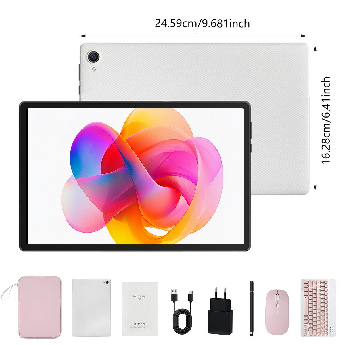 BUFO 10 Zoll 1280x800 HD 5000mAh WiFi 6 mit Tastatur, Maus und Stylus Tablet (10.1", 64 GB, Android 14, 5G WiFi, Android 14 mit Tastatur Set, KI-Unterstützung, 8GB+64GB)